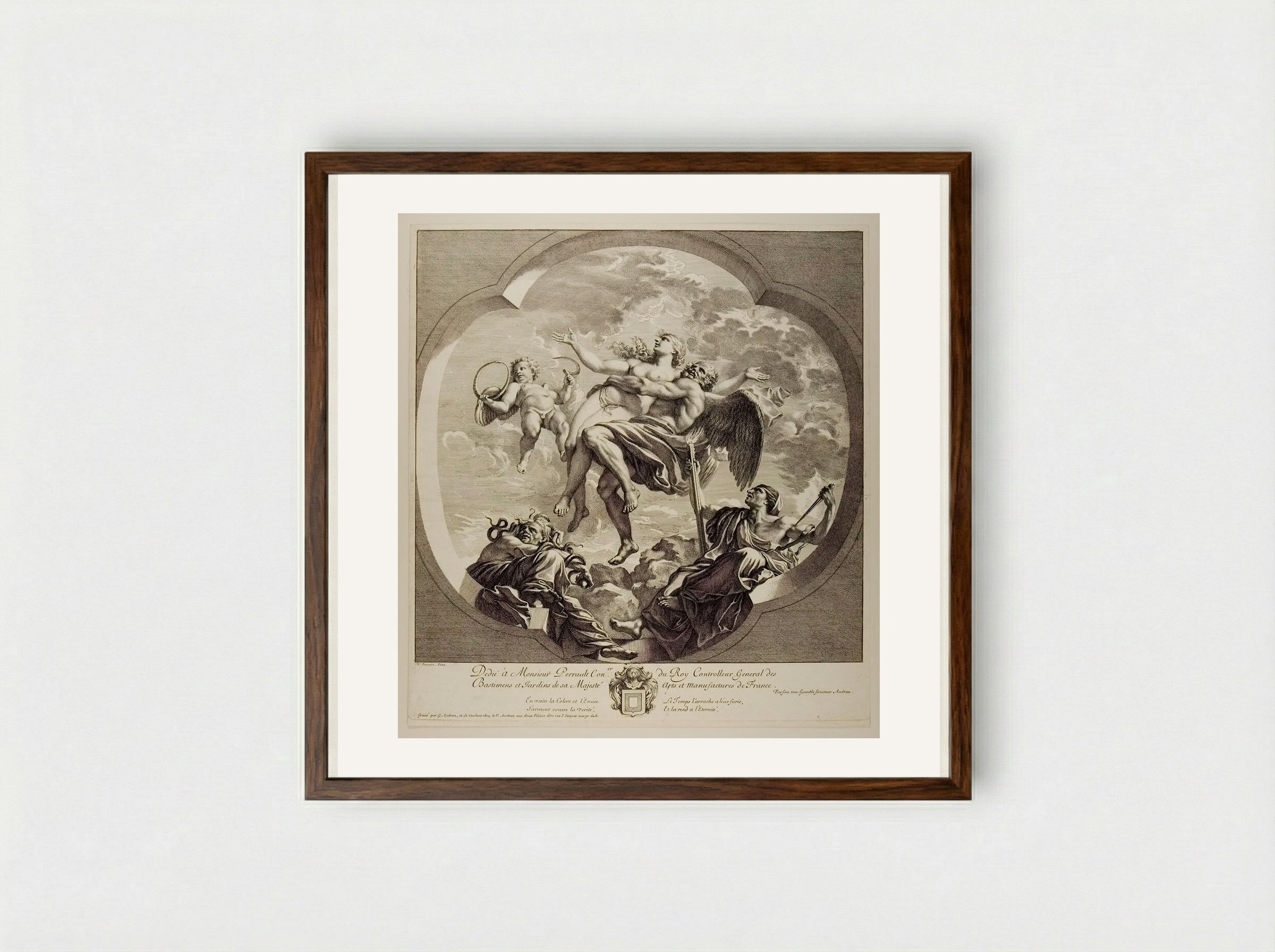 Time Bearing Truth above the Reach of Envy and Slander - Gérard Audran - Framed Print Dark Wood