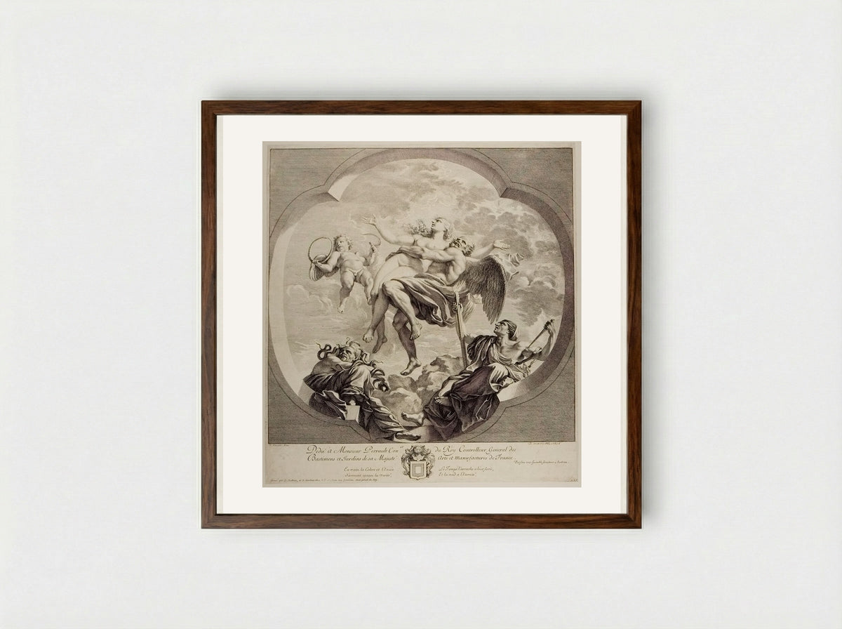 Time Bearing the Truth above the Reach of Envy and Slander - Gérard Audran - Framed Print Dark Wood