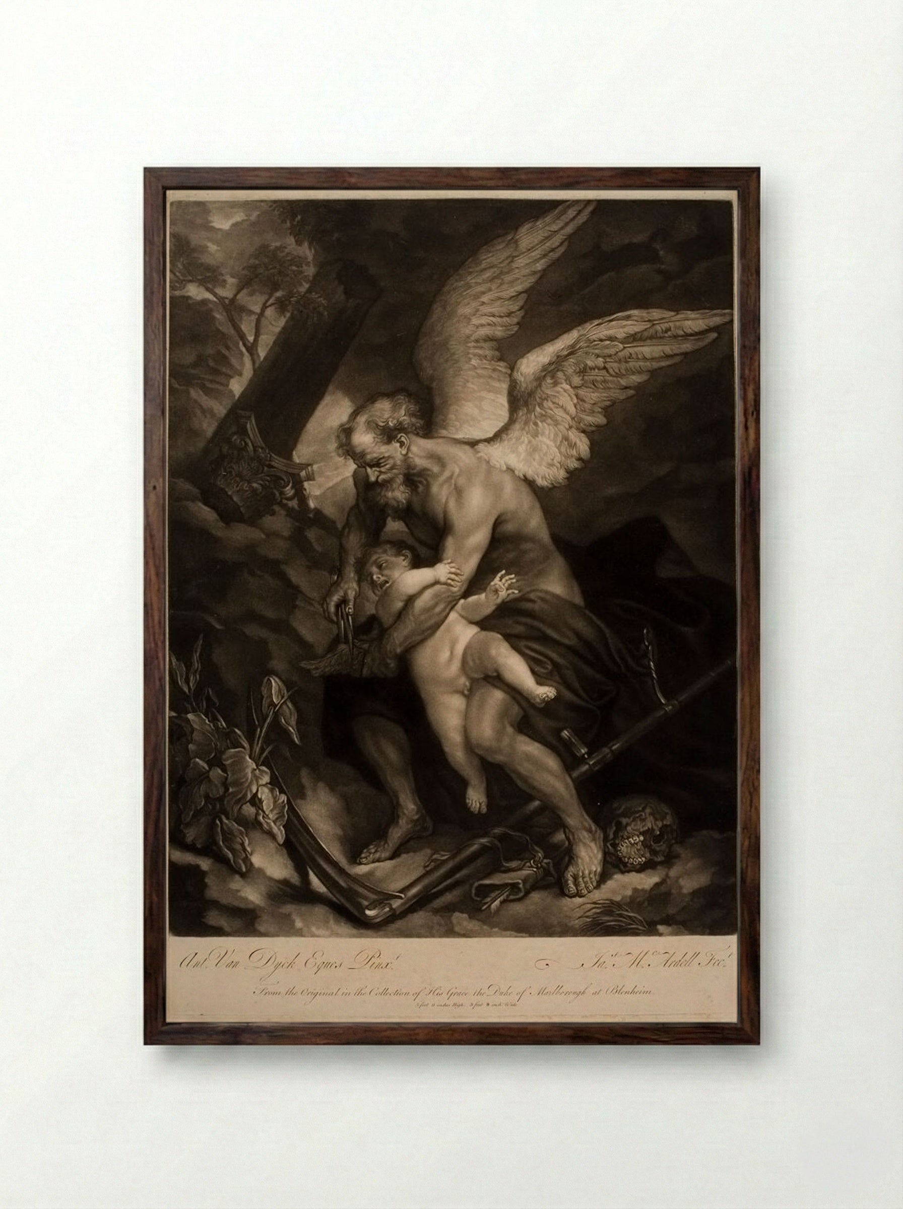 Time Clipping the Wings of Love - James McArdell - Framed Print Dark Wood