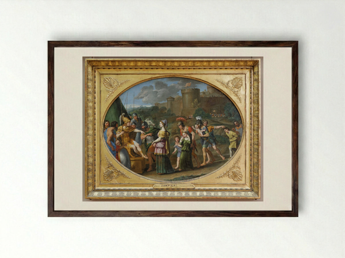 Timoclea Before Alexander the Great - Domenichino - Framed Print Dark Wood