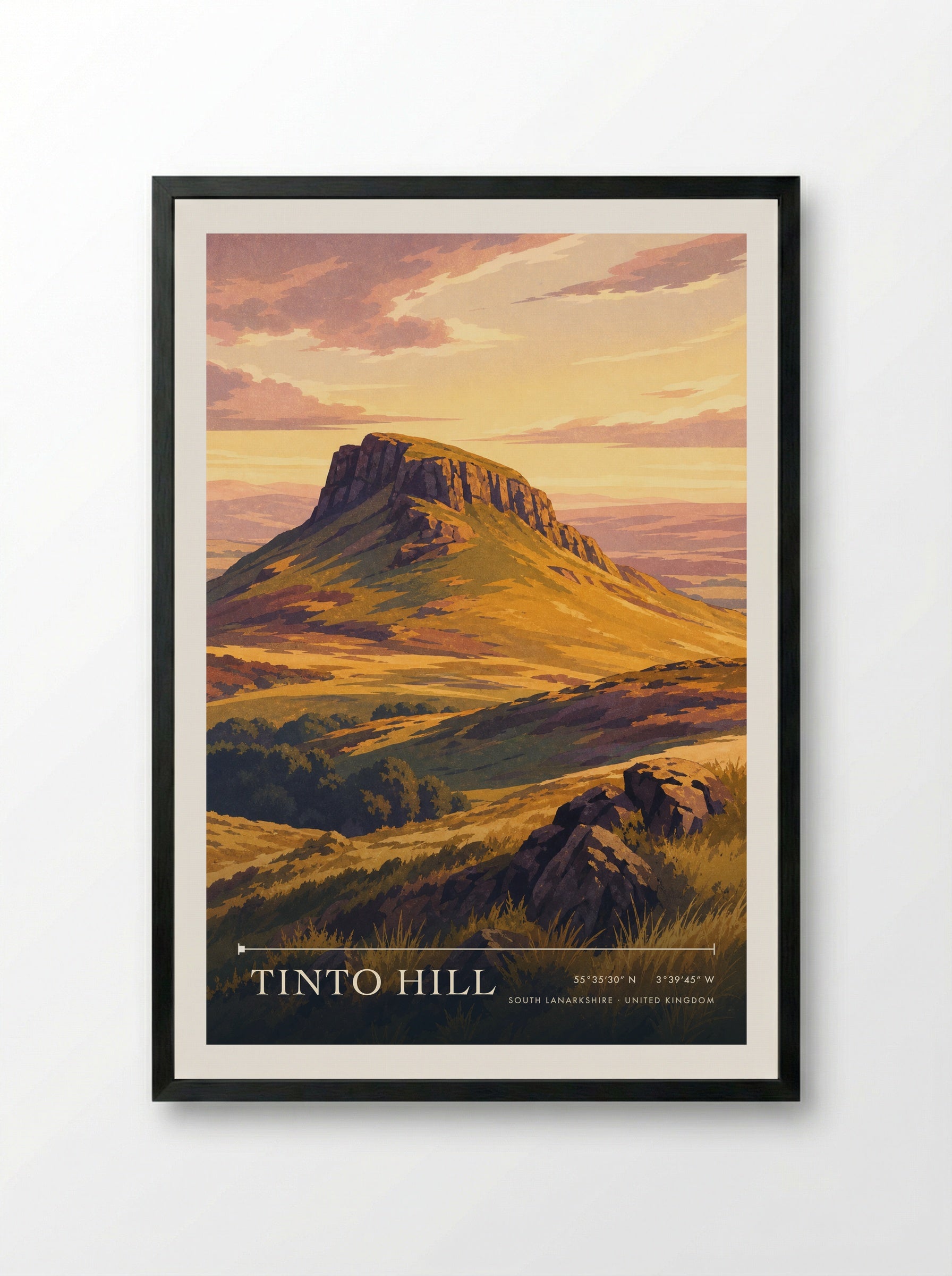 Tinto Hill South Lanarkshire United Kingdom Travel Poster - Framed Print Black