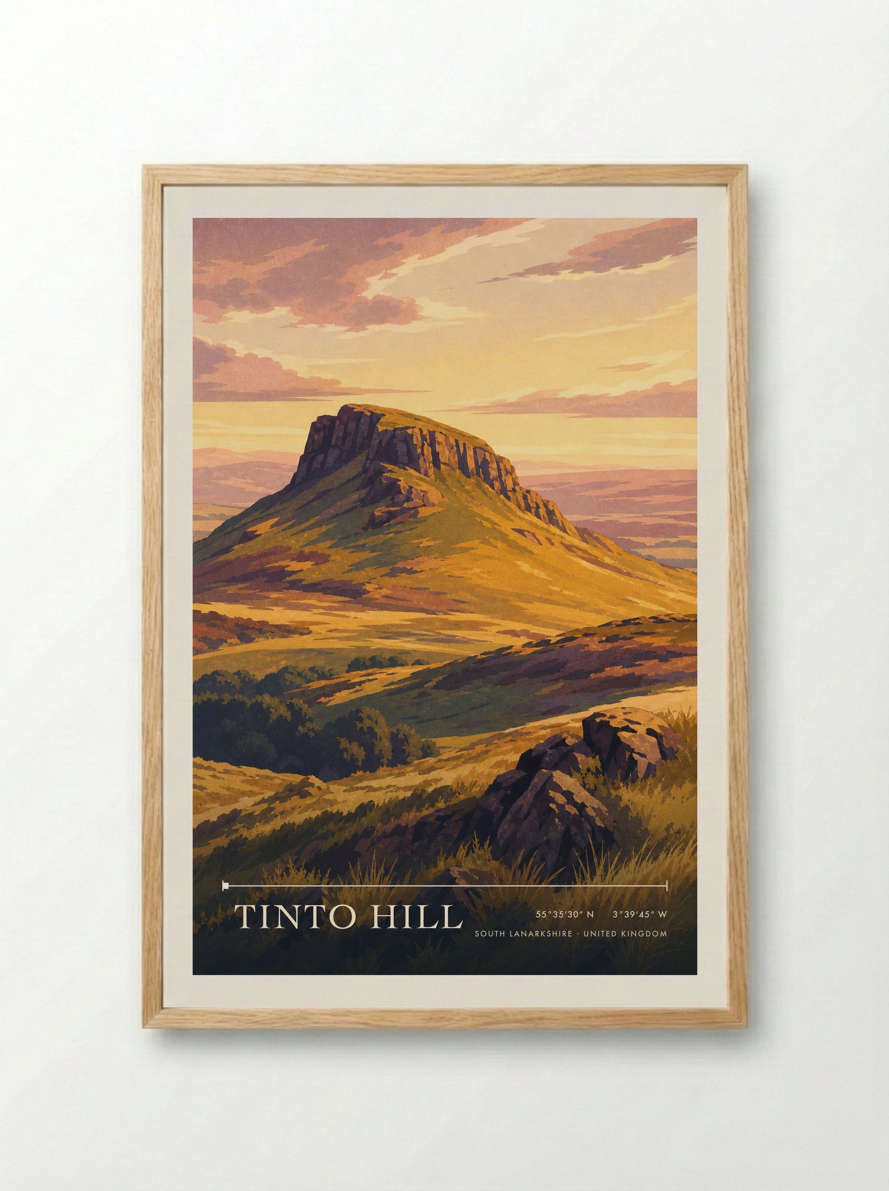 Tinto Hill South Lanarkshire United Kingdom Travel Poster - Framed Print Wood