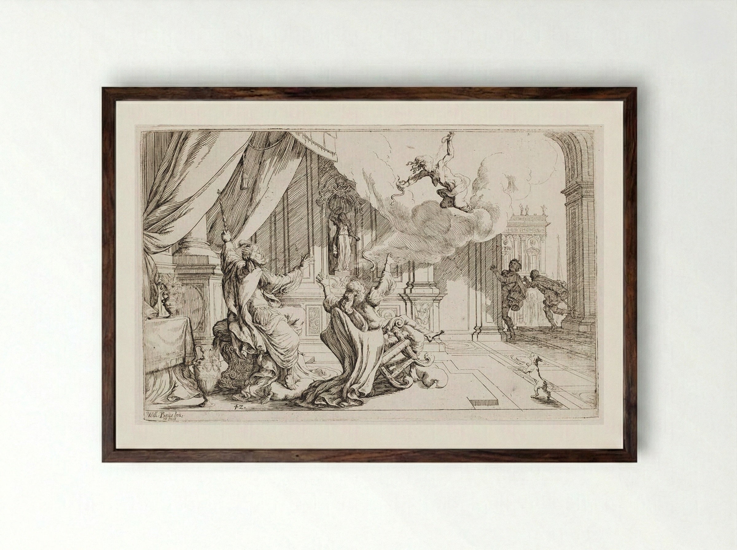 Tisiphone Rains Madness on Athamas and Ino - Johann Wilhelm Baur - Framed Print Dark Wood