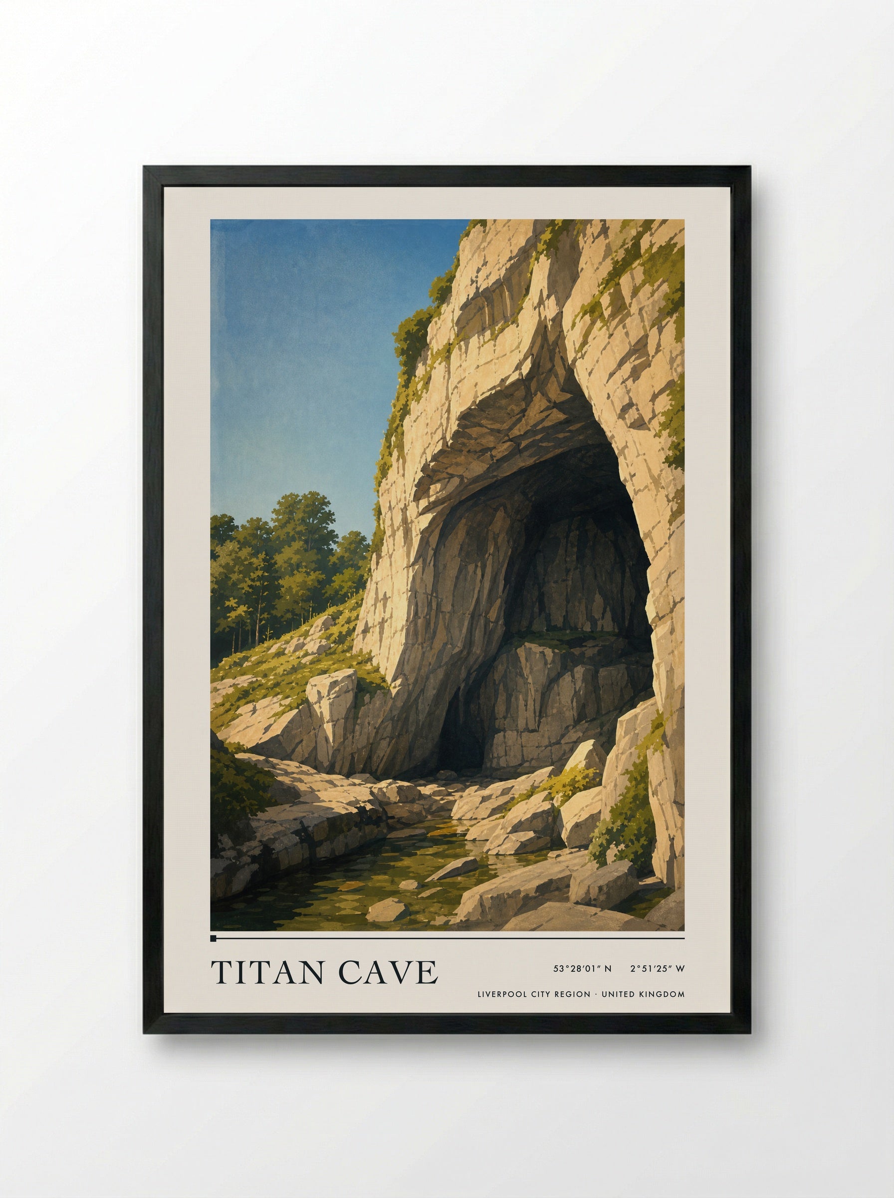 Titan Cave Liverpool City Region United Kingdom Travel Poster - Framed Print Black