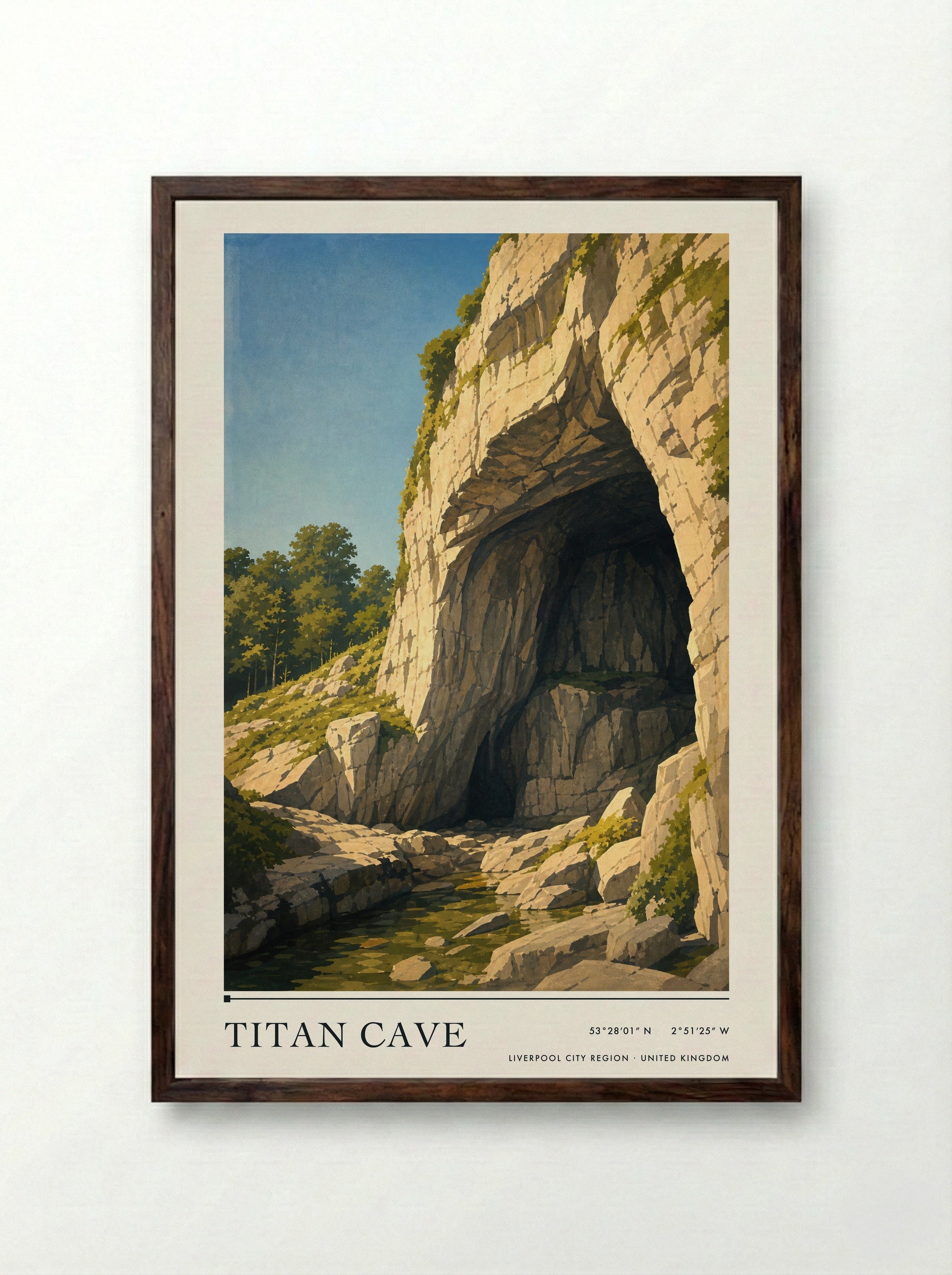 Titan Cave Liverpool City Region United Kingdom Travel Poster - Framed Print Dark Wood