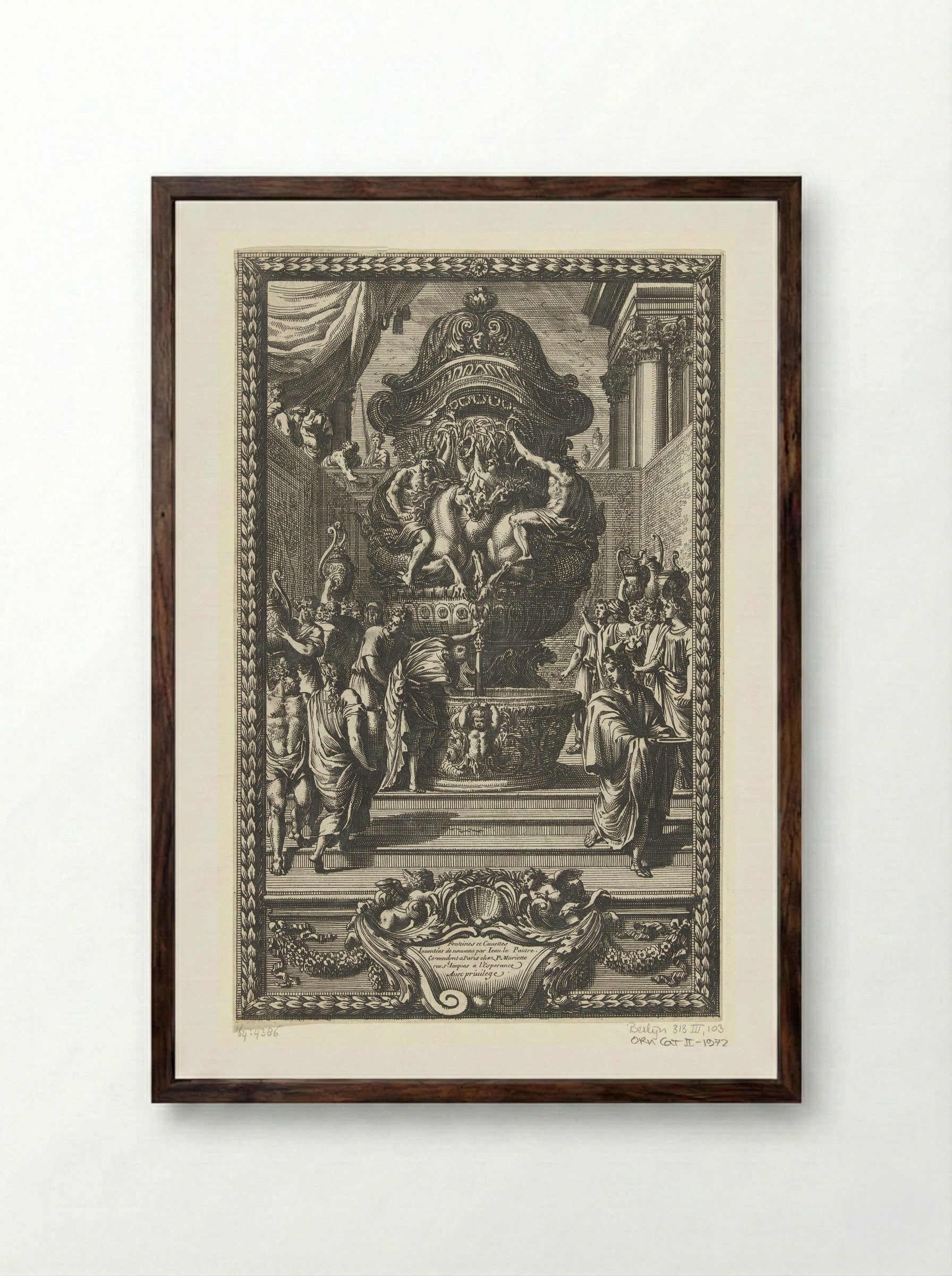 Titelblad: Fonteines et Cuuettes - Jean Lepautre - Framed Print Dark Wood
