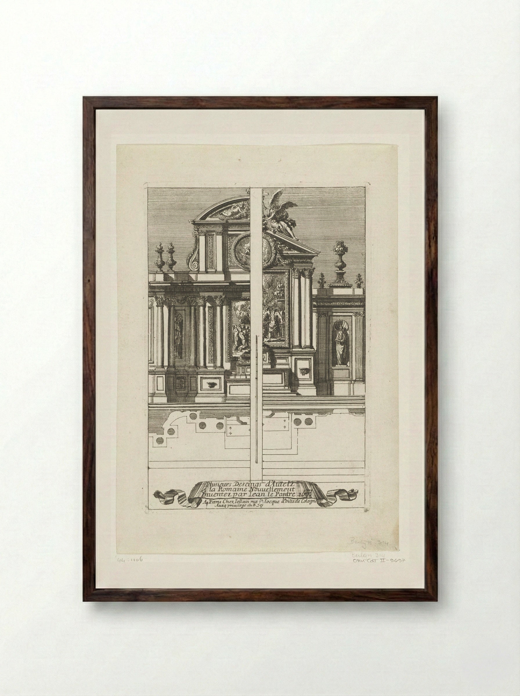 Titelblad: Plusieurs Deseings d'Autelz A la Romaine - Jean Lepautre - Framed Print Dark Wood