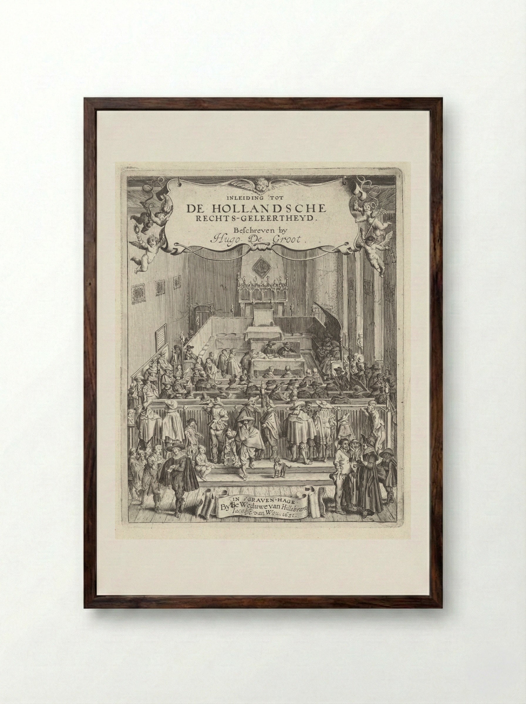 Titelpagina Inleiding tot de Hollandsche Rechtsgeleertheyd - Gillis van Scheyndel (I) - Framed Print Dark Wood