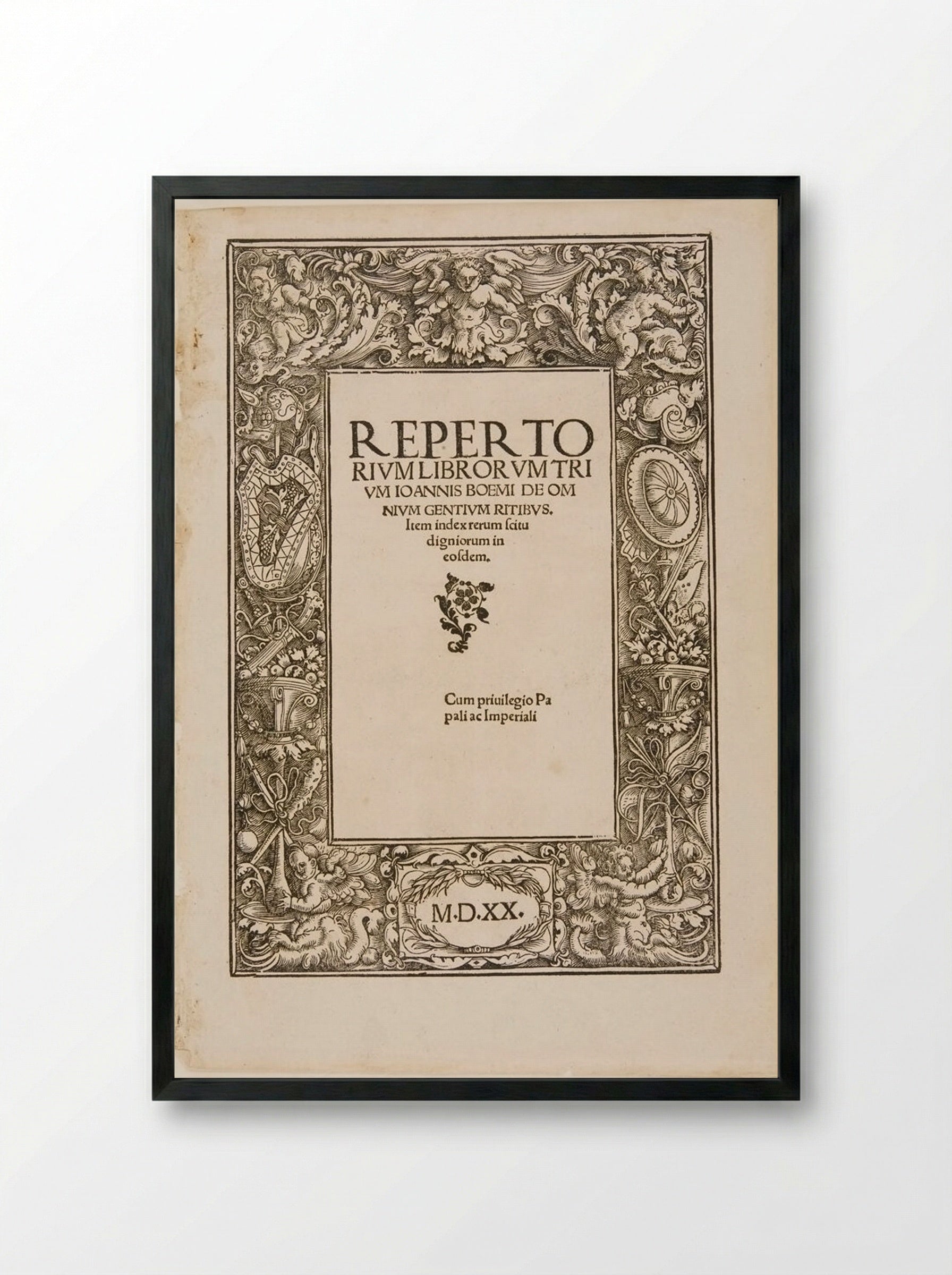 Title-Border for Omnium Gentium Mores - Hans Weiditz - Framed Print Black