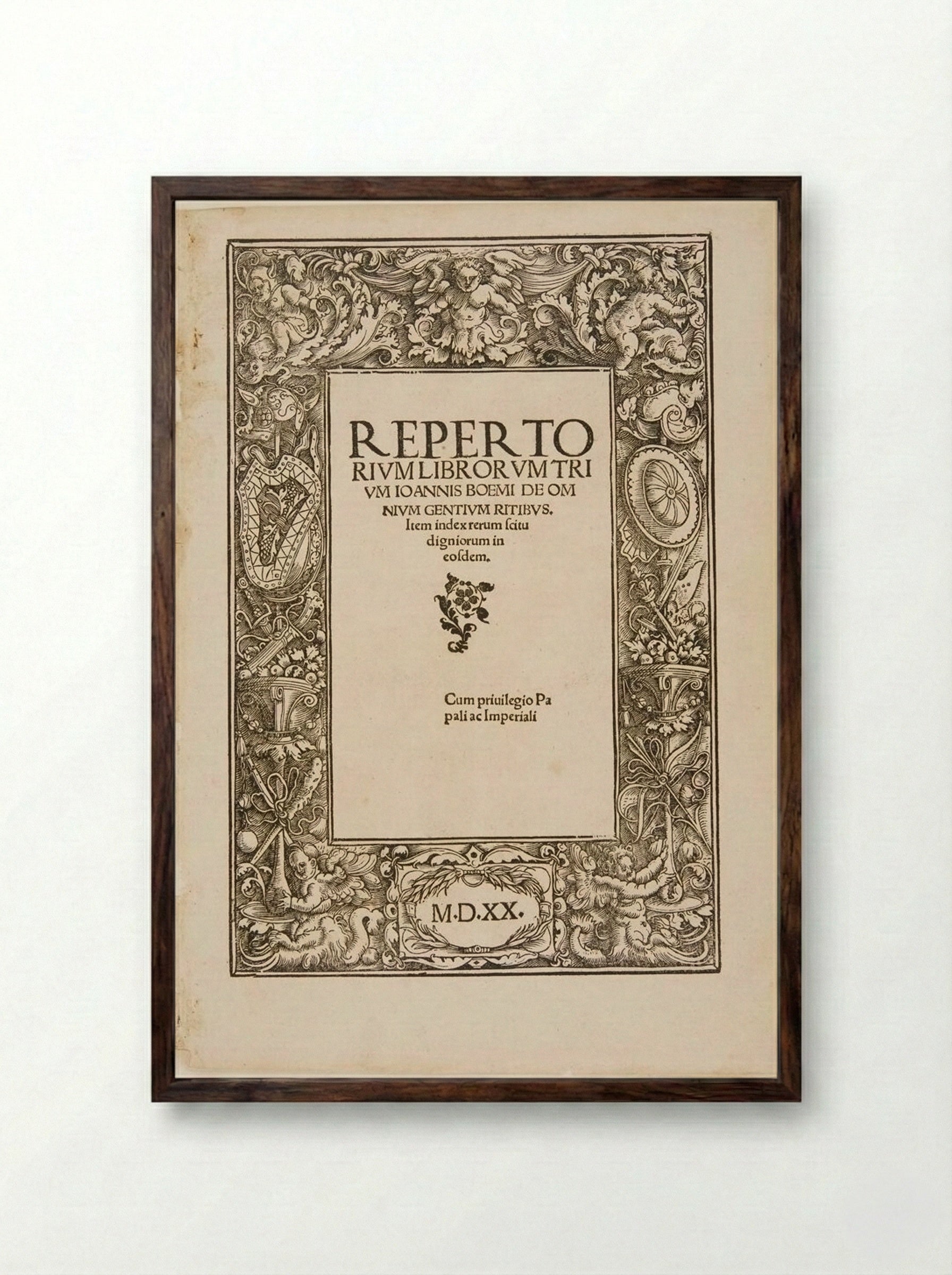 Title-Border for Omnium Gentium Mores - Hans Weiditz - Framed Print Dark Wood