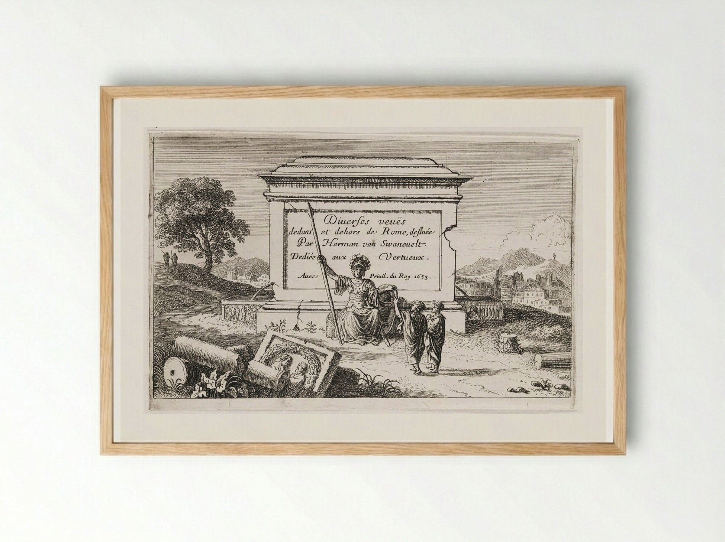 Title-Page (Diveres veuës dedans et dehors de Rome) - Herman van Swanevelt - Framed Print Wood