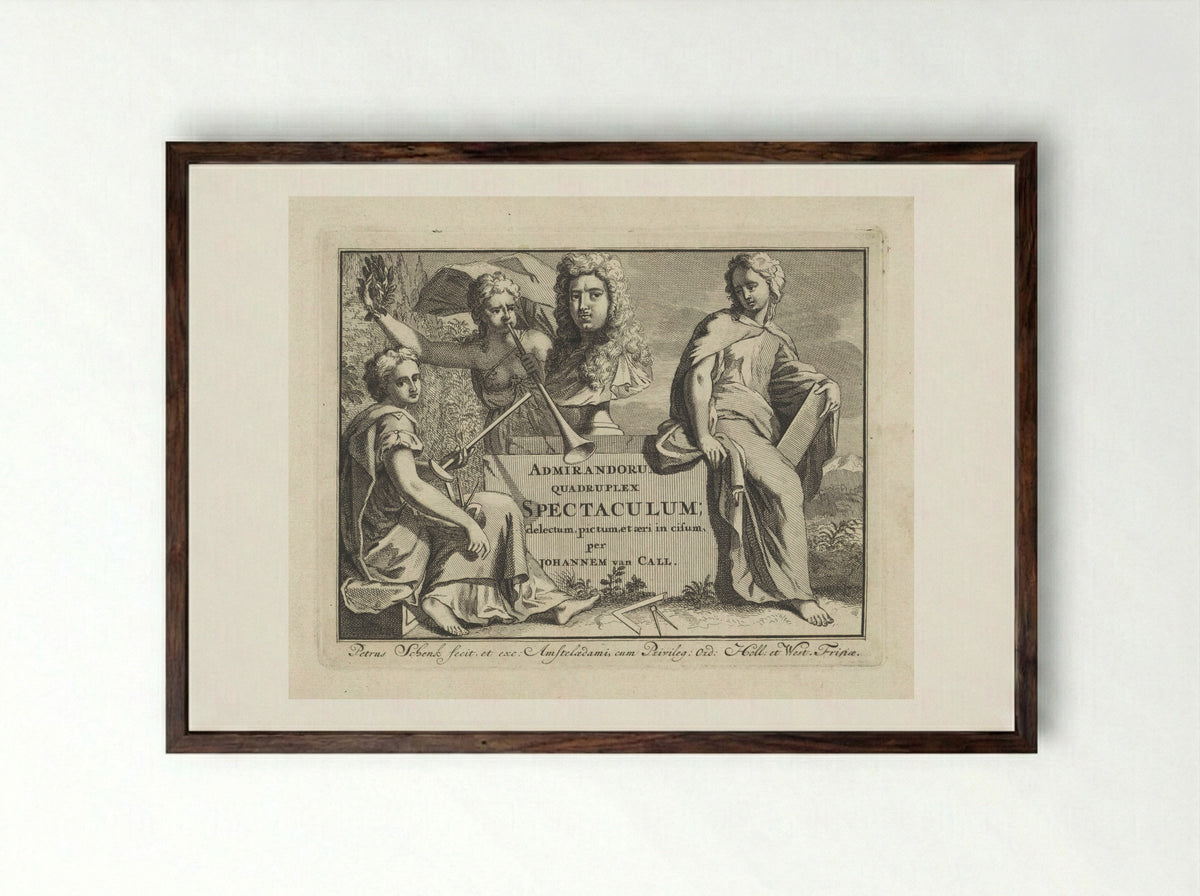 Title Page for Admirandorum Quadruplex Spectaculum - Jan van Call (I) - Framed Print Dark Wood