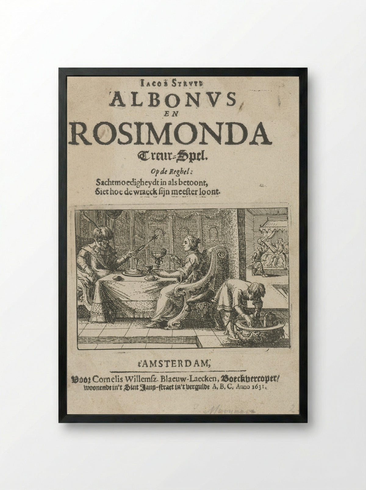 Title Page for Albonus en Rosimonda - Nicolaes Moeyaert - Framed Print Black