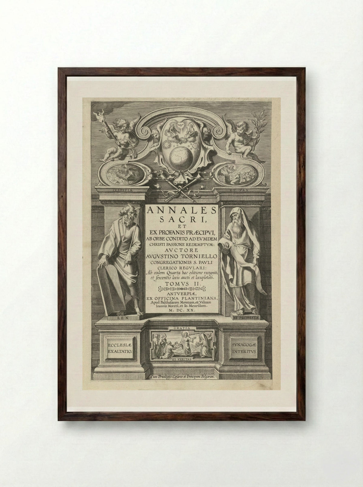 Title Page for Annales Sacri, Volume II - Theodoor Galle - Framed Print Dark Wood
