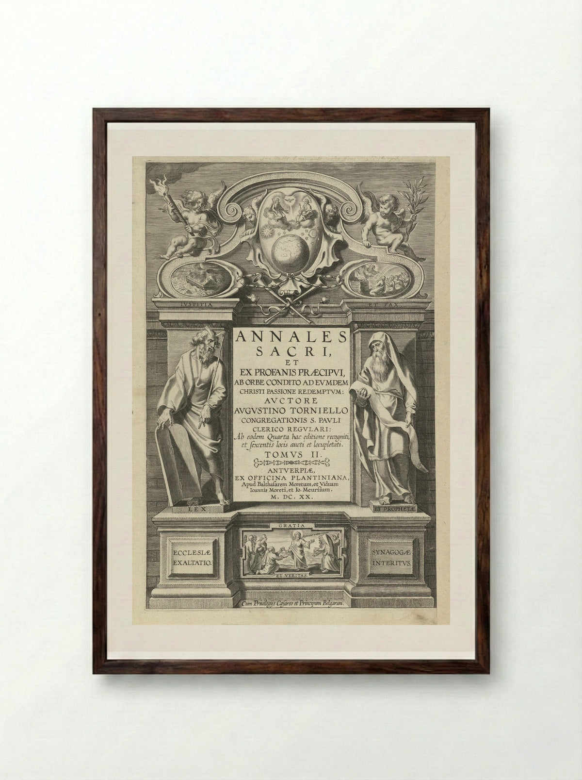 Title Page for Annales Sacri, Volume II - Theodoor Galle - Framed Print Dark Wood