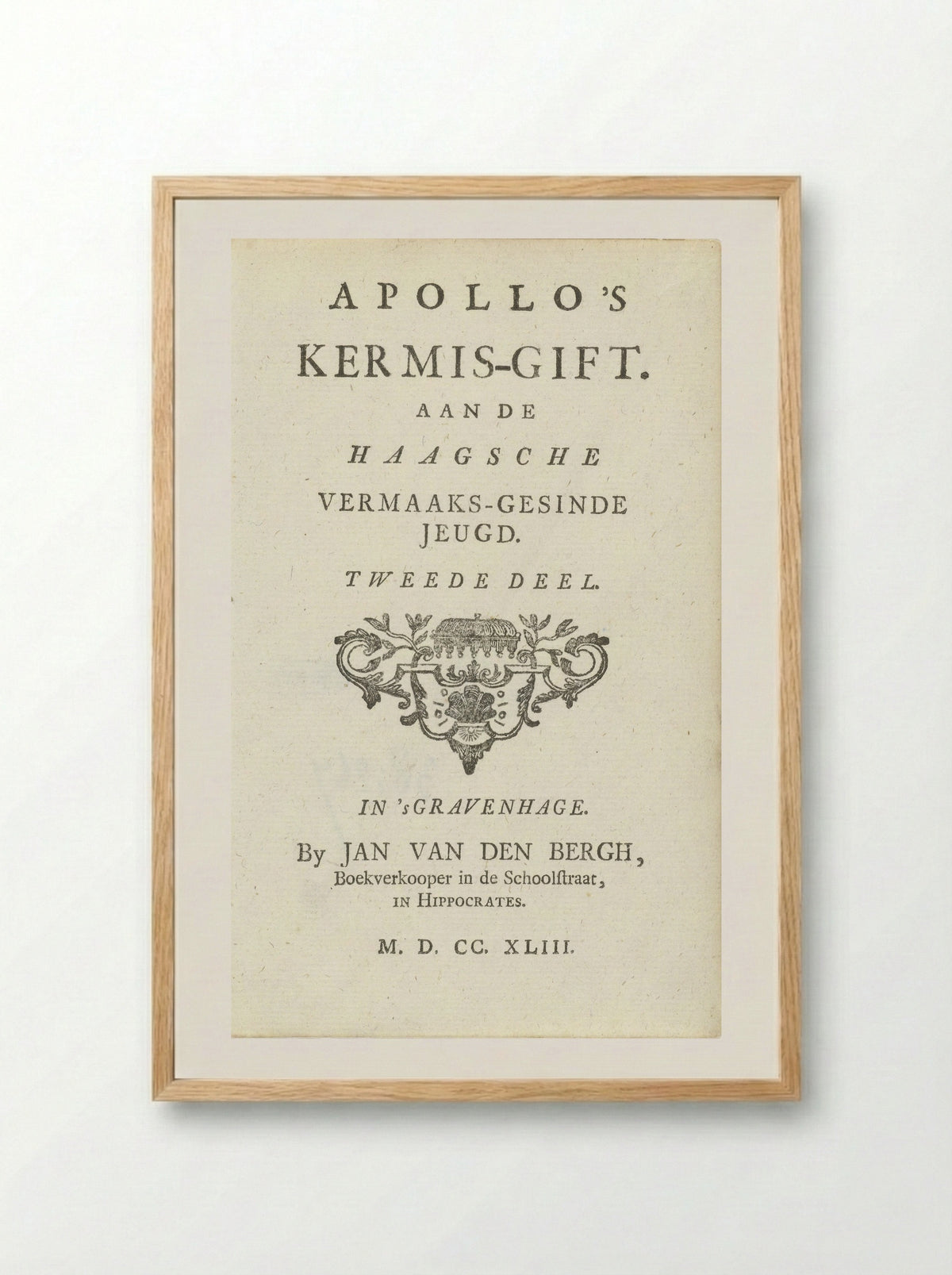 Title Page for Apollo's Kermis-gift, Part 2 - Jan van den Bergh - Framed Print Wood