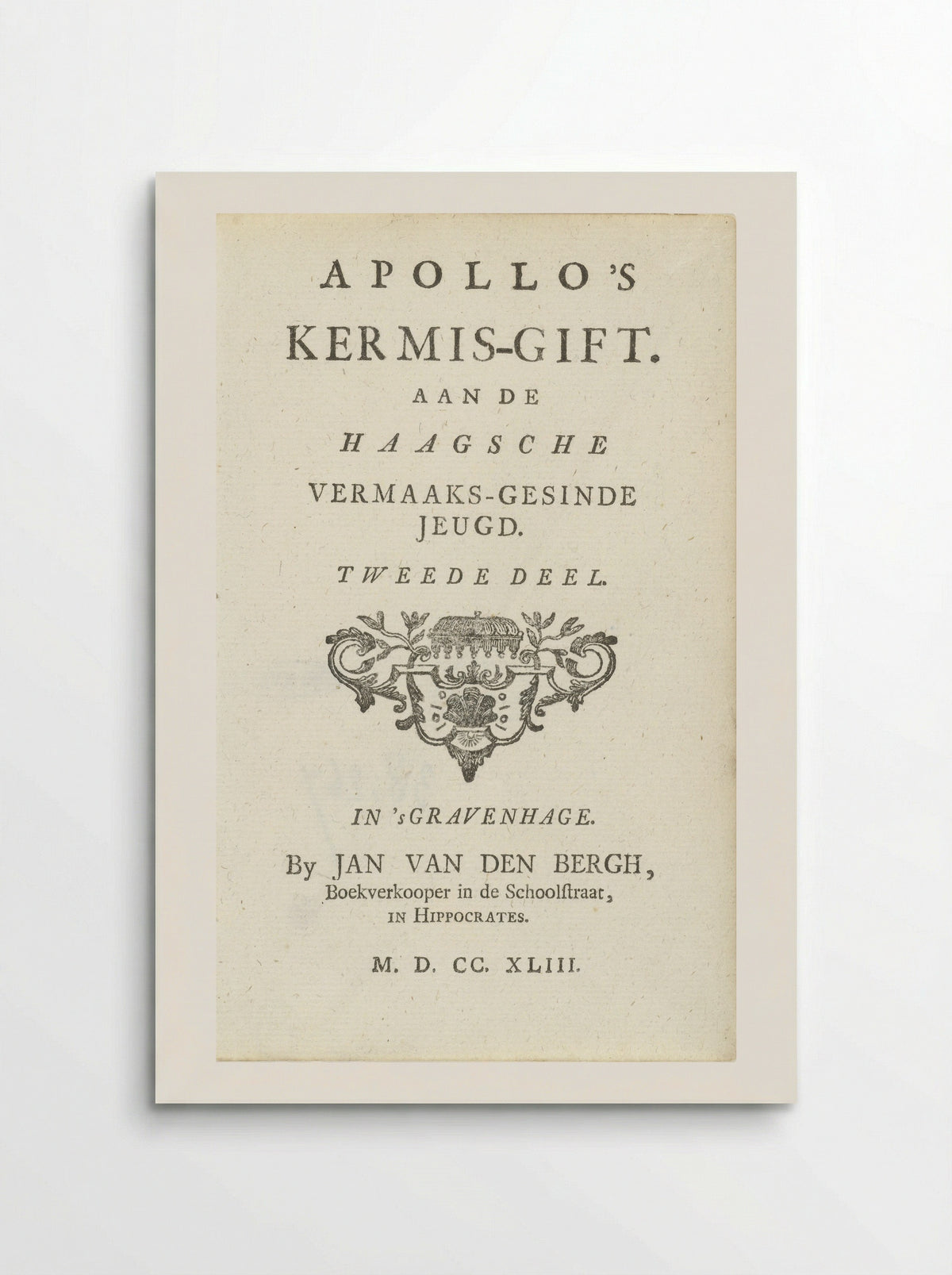 Title Page for Apollo's Kermis-gift, Part 2 - Jan van den Bergh - Poster