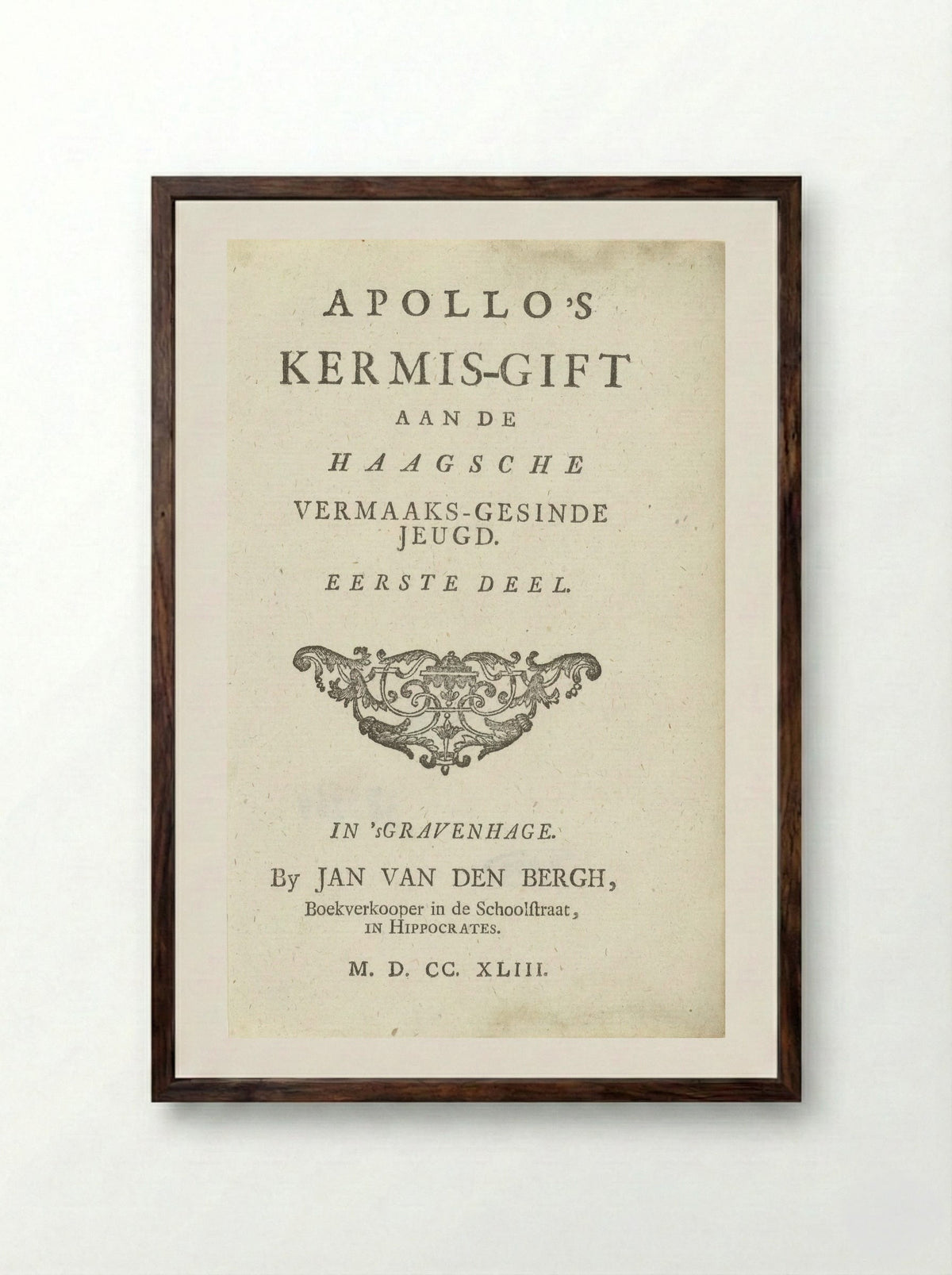 Title Page for Apollo's Kermis-gift - Jan van den Bergh - Framed Print Dark Wood