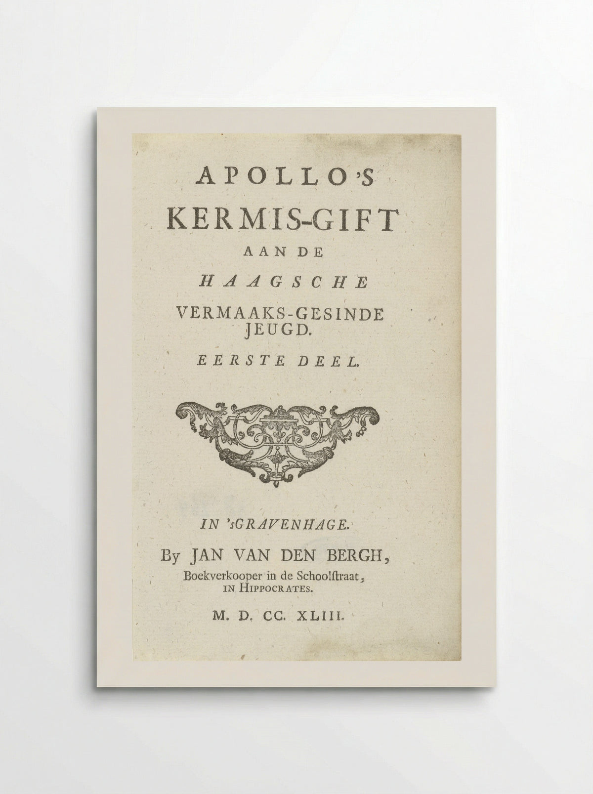 Title Page for Apollo's Kermis-gift - Jan van den Bergh - Poster