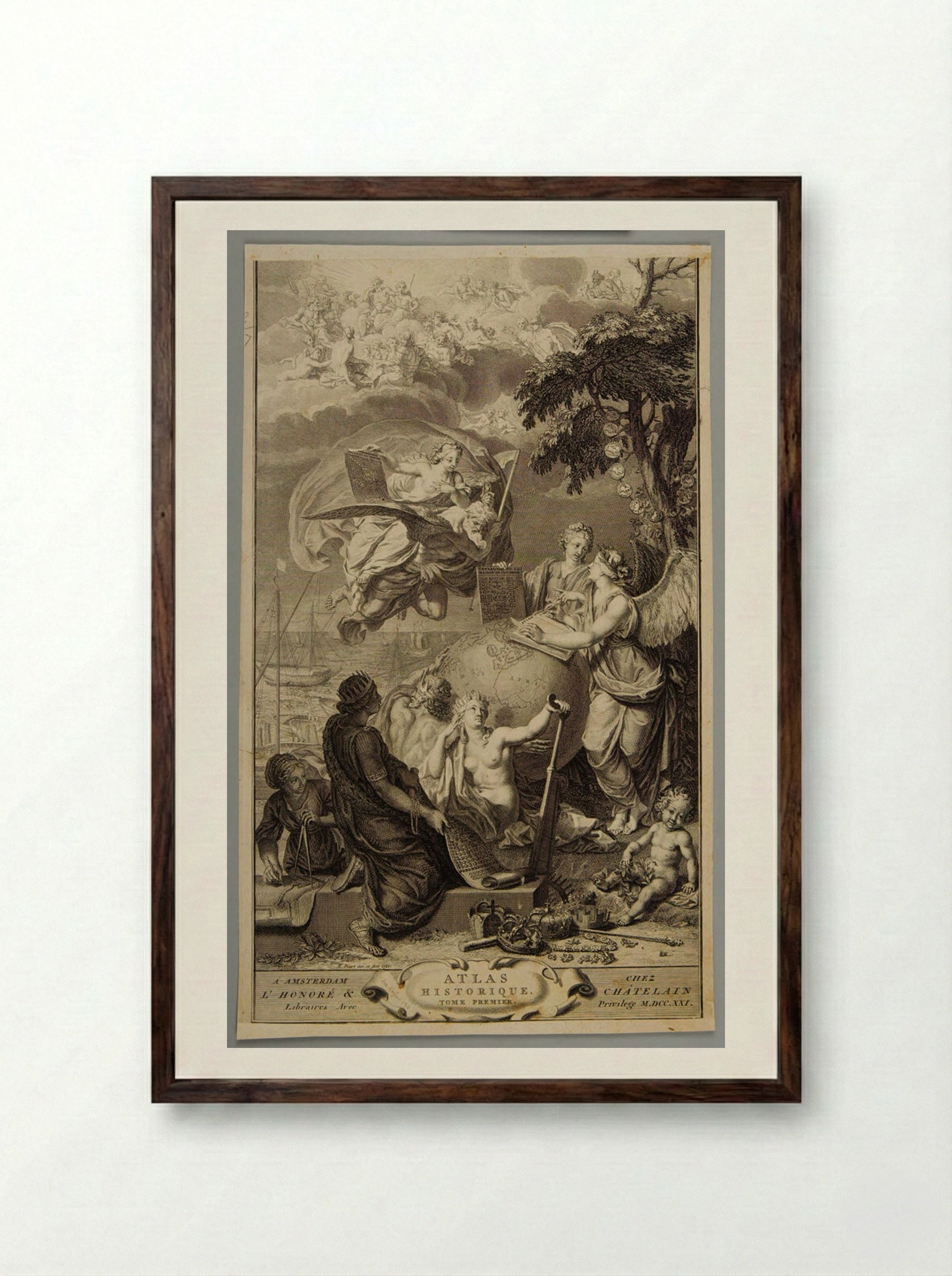 Title Page for Atlas Historique - Bernard Picart - Framed Print Dark Wood