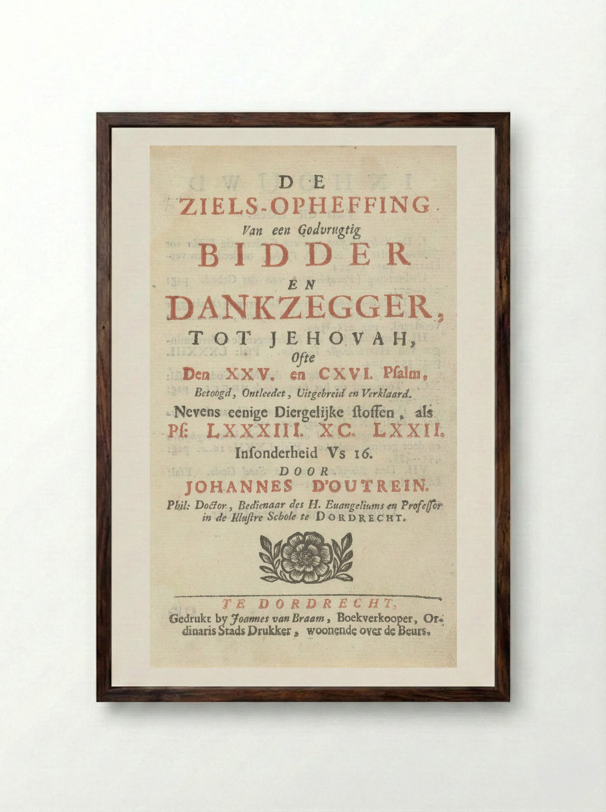 Title Page for De ziels-opheffing - Arnold Houbraken - Framed Print Dark Wood