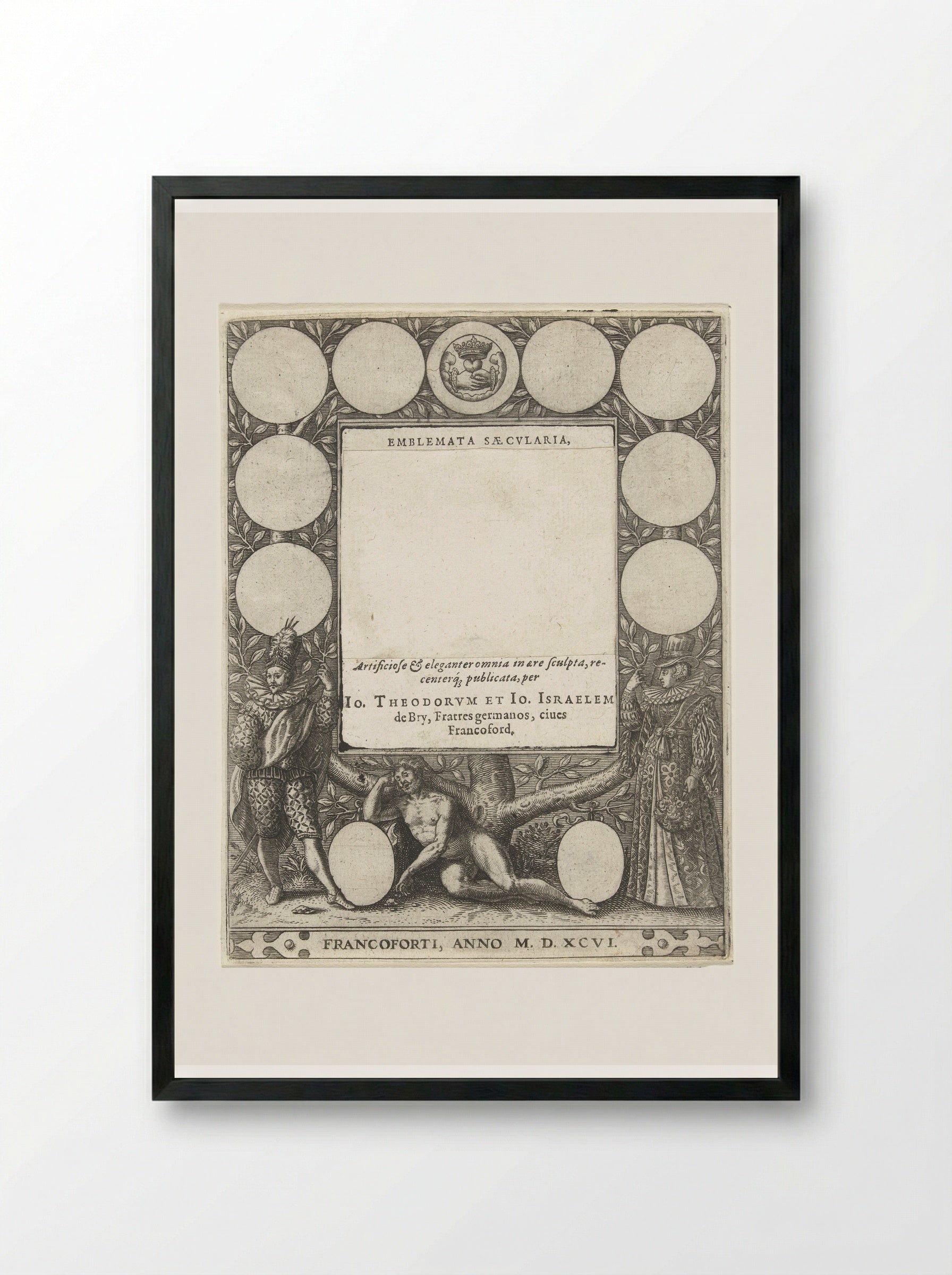 Title Page for Emblemata Saecularia - Johann Theodor de Bry - Framed Print Black
