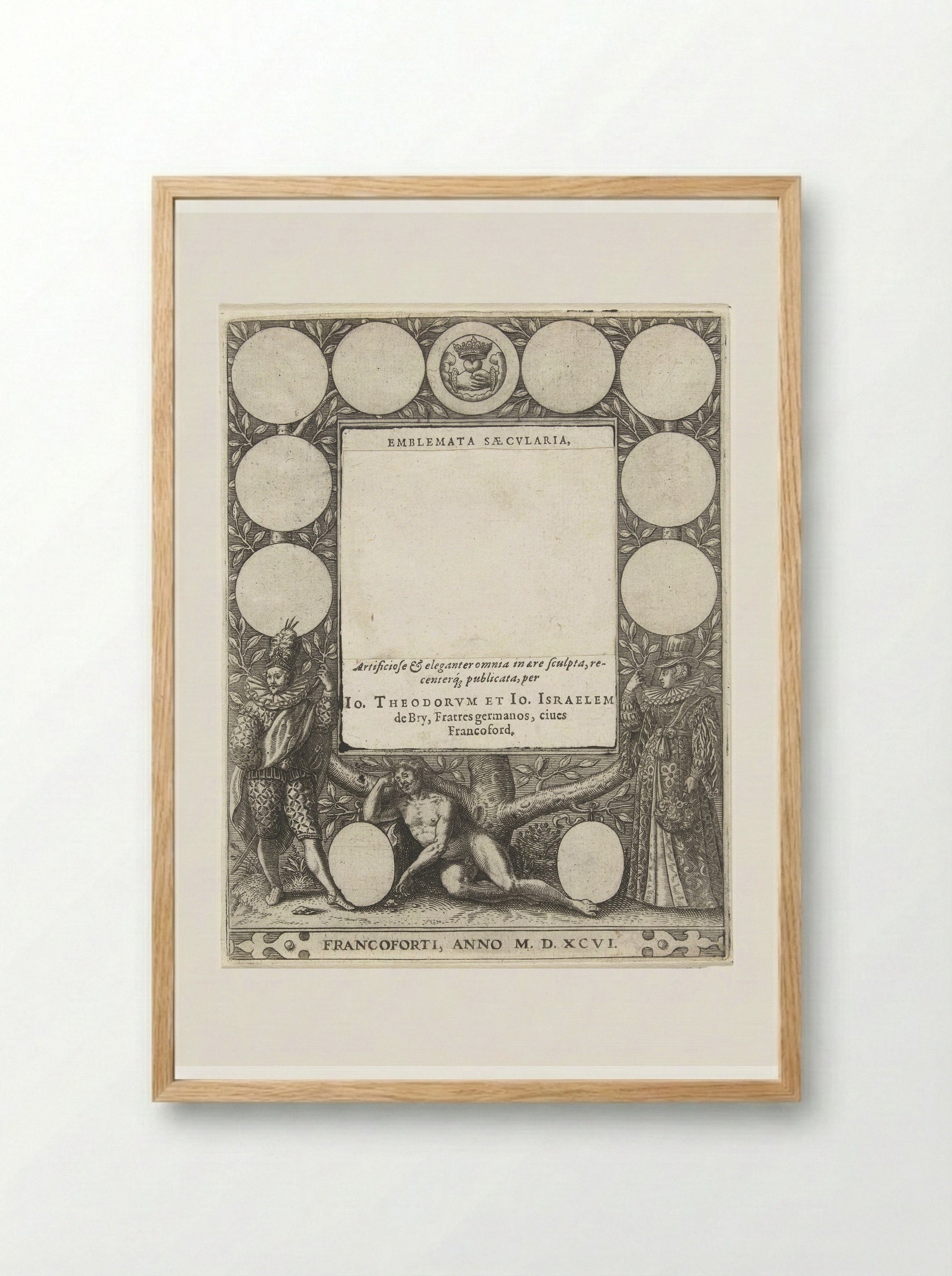 Title Page for Emblemata Saecularia - Johann Theodor de Bry - Framed Print Wood