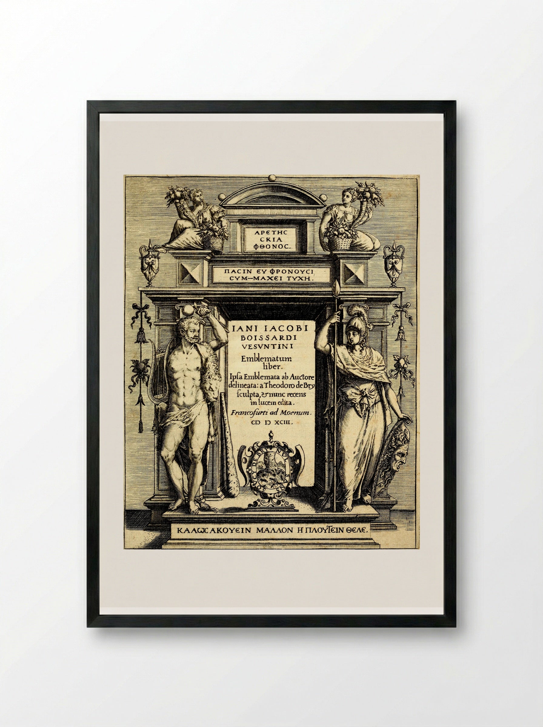 Title Page for Emblematum Liber - Theodor de Bry - Framed Print Black