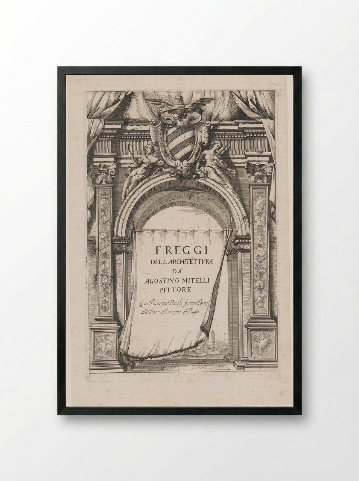 Title Page for Freggi dell'Architettura - Agostino Mitelli - Framed Print Black