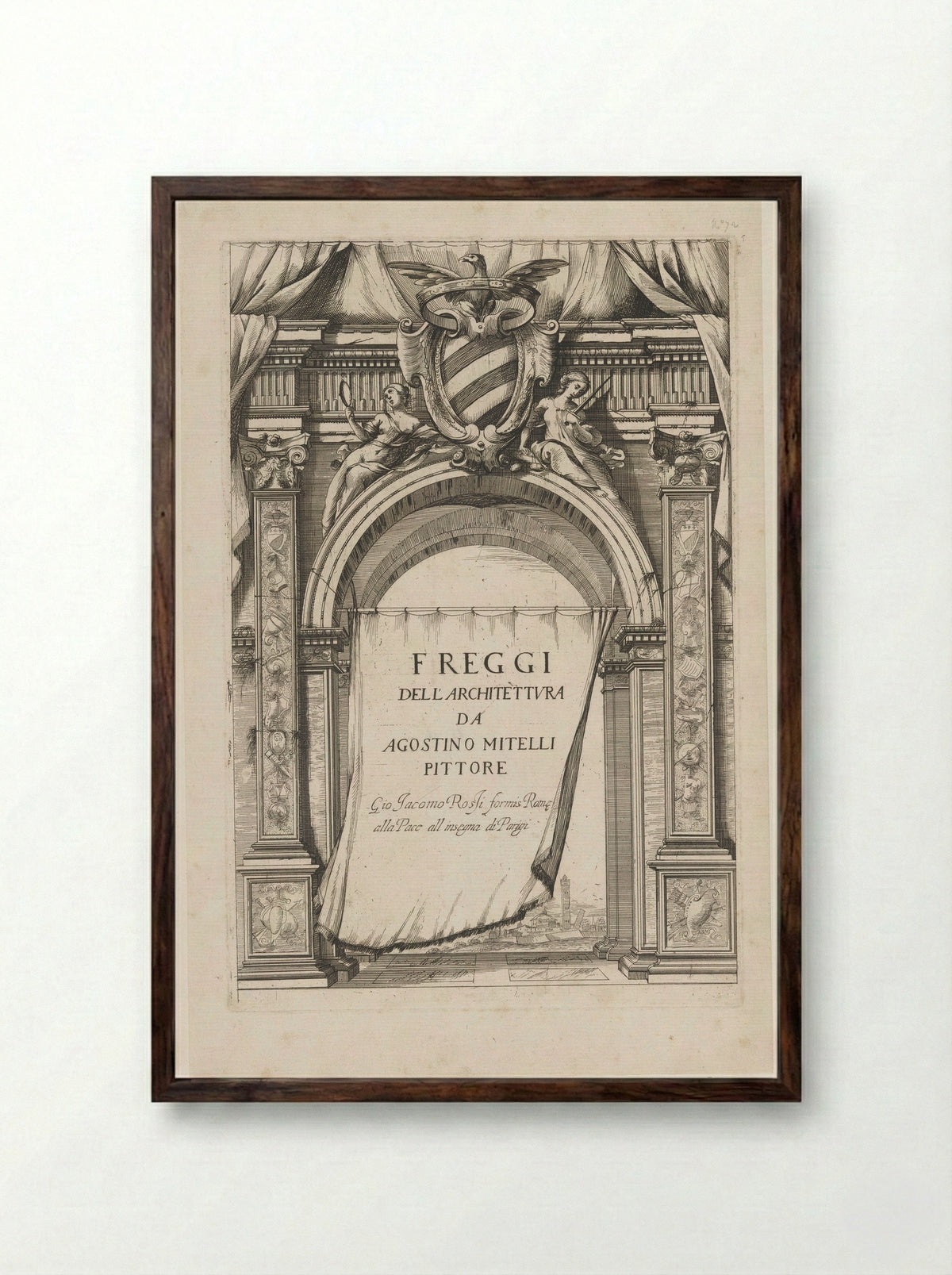 Title Page for Freggi dell'Architettura - Agostino Mitelli - Framed Print Dark Wood