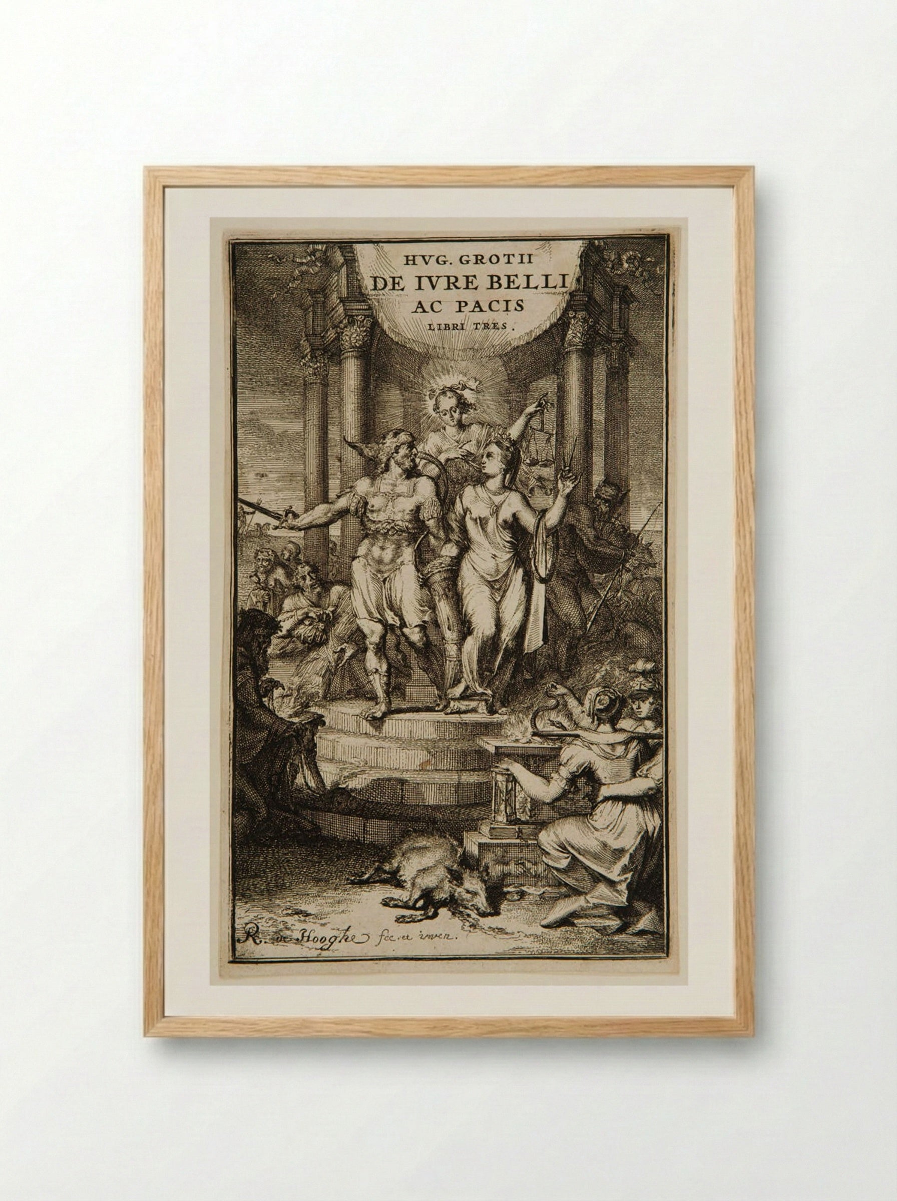 Title Page for Hugo Grotius' De Iure Belli ac Pacis - Romeyn de Hooghe - Framed Print Wood