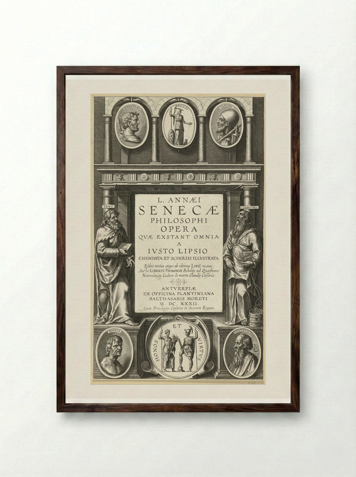 Title Page for L. Annaei Senecae Philosophi Opera - Theodoor Galle - Framed Print Dark Wood
