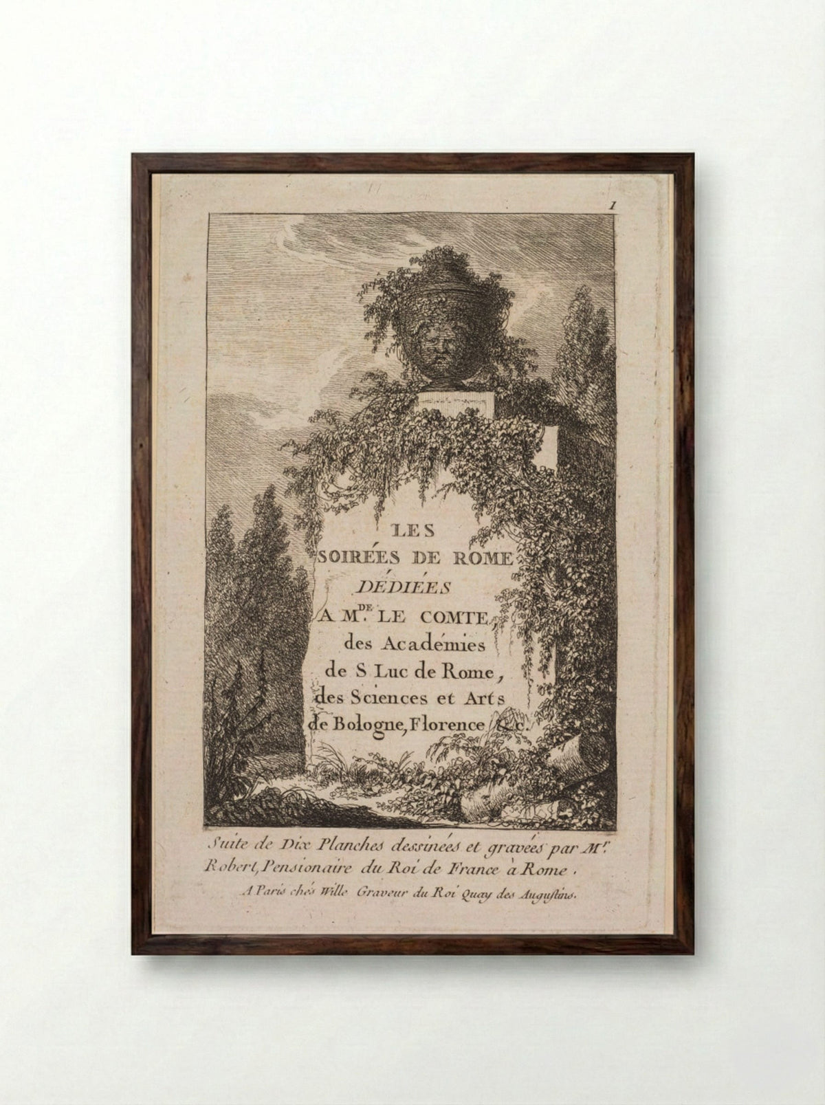 Title Page for Les Soirées de Rome - Hubert Robert - Framed Print Dark Wood