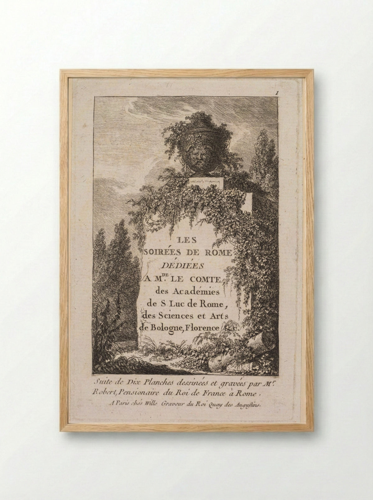 Title Page for Les Soirées de Rome - Hubert Robert - Framed Print Wood