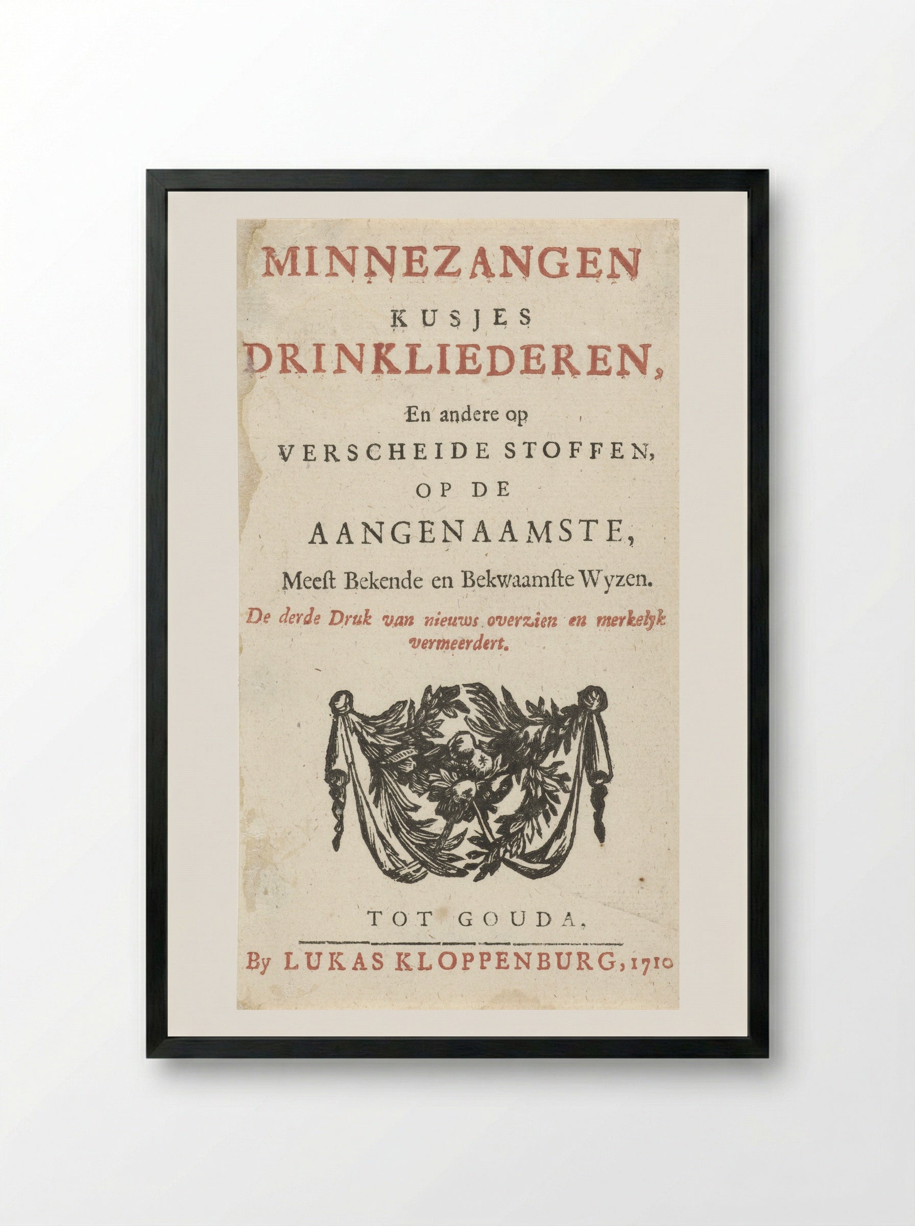 Title Page for Minnezangen, Kusjes, Drinkliederen - Arnold Houbraken - Framed Print Black