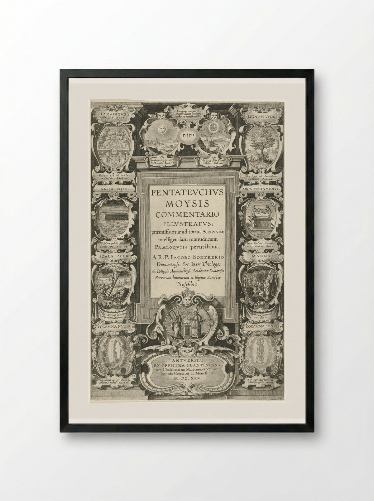 Title Page for Pentateuchus Moysis Commentario Illustratus - Theodoor Galle - Framed Print Black