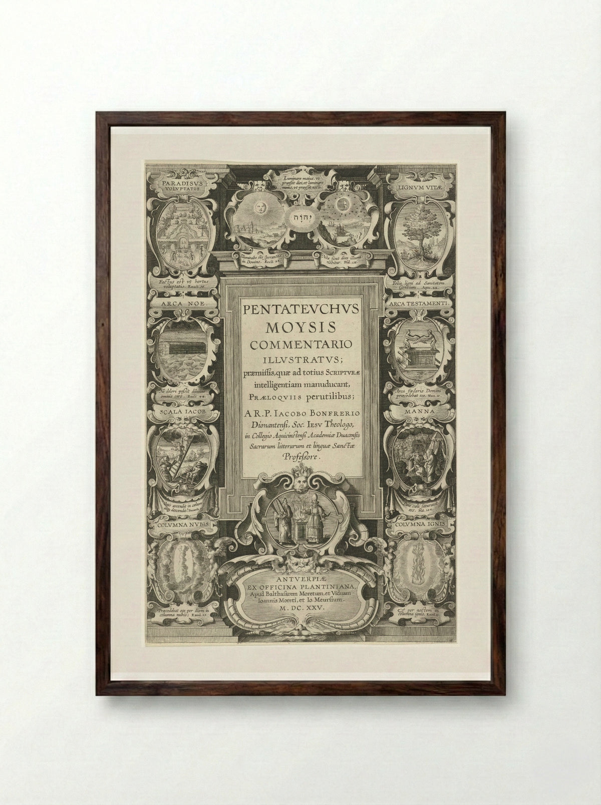 Title Page for Pentateuchus Moysis Commentario Illustratus - Theodoor Galle - Framed Print Dark Wood