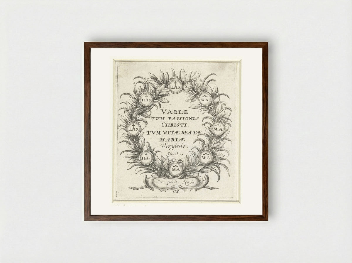 Title Page for Scenes from the Passion and the Life of the Virgin - Abraham Bosse - Framed Print Dark Wood