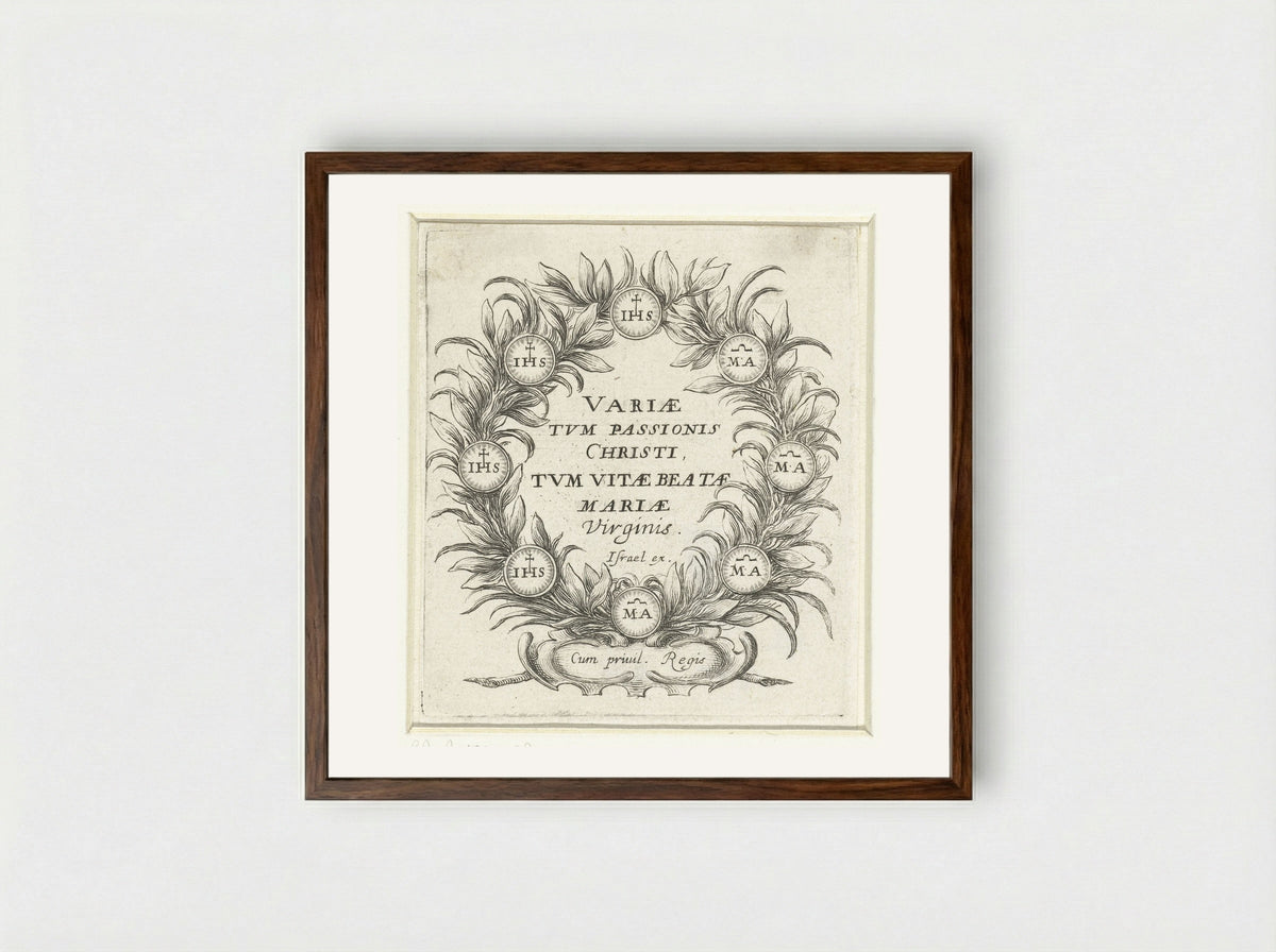 Title Page for Scenes from the Passion and the Life of the Virgin - Abraham Bosse - Framed Print Dark Wood