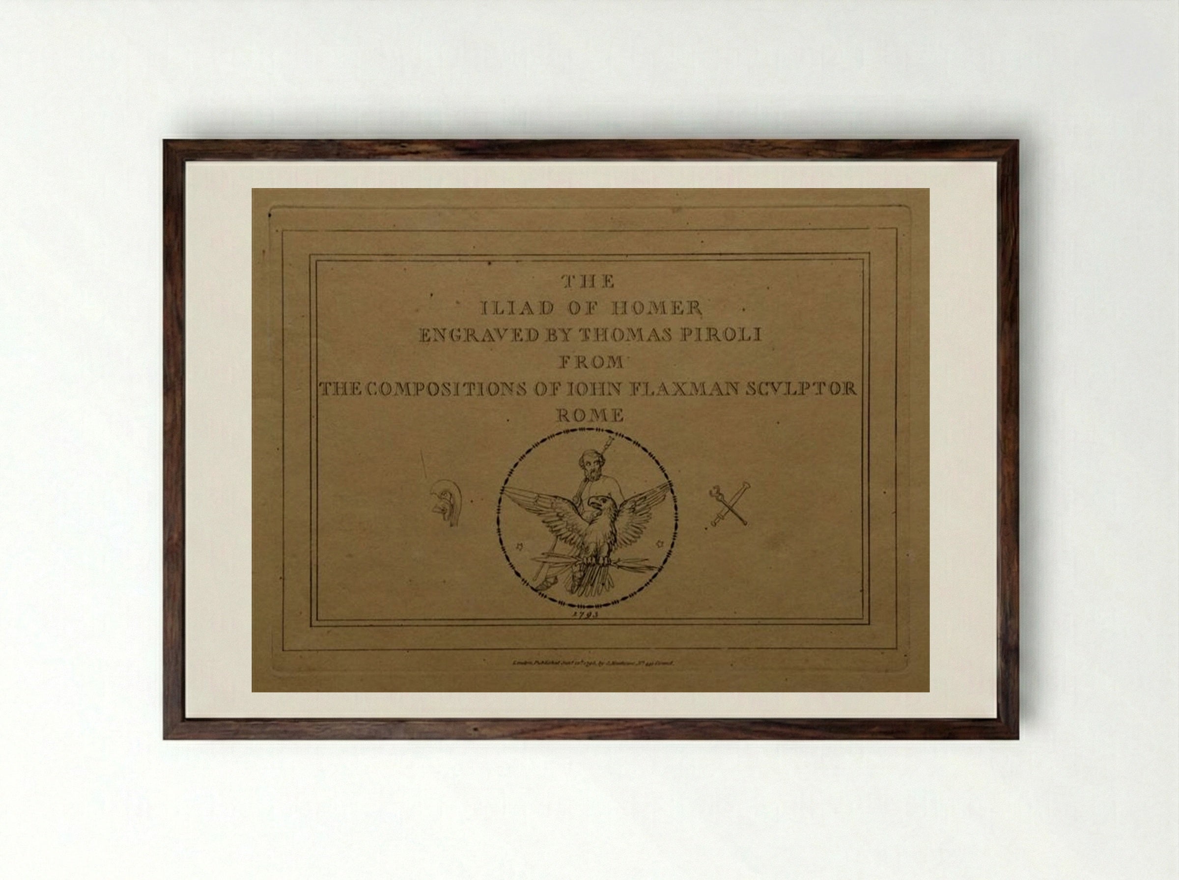 Title Page for The Iliad of Homer - John Flaxman - Framed Print Dark Wood