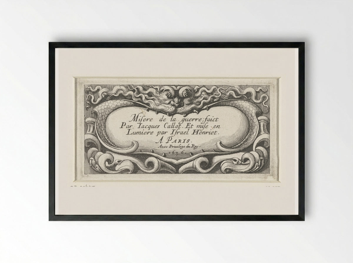 Title Page for The Miseries of War (Small Series) - Abraham Bosse - Framed Print Black