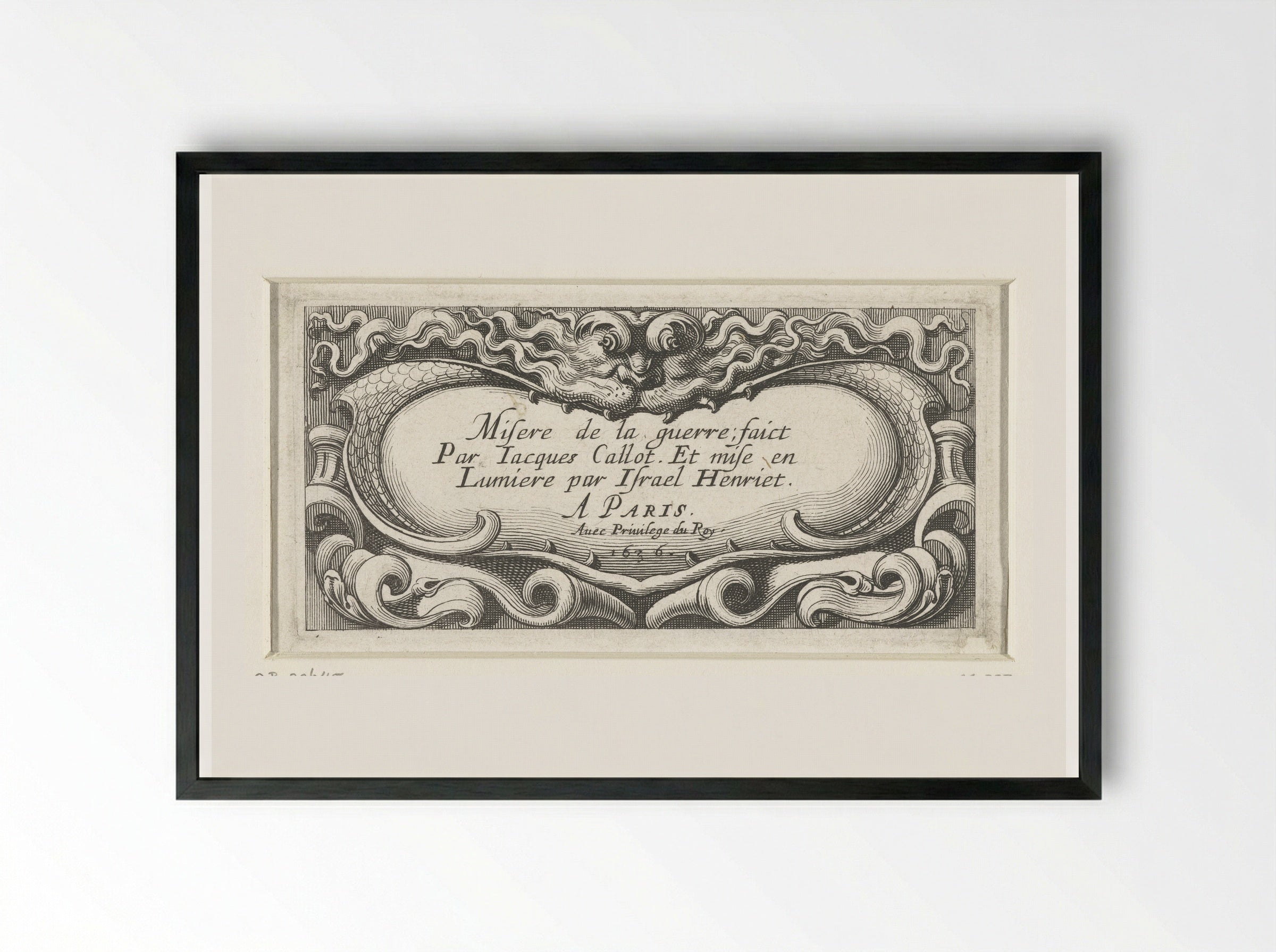 Title Page for The Miseries of War (Small Series) - Abraham Bosse - Framed Print Black