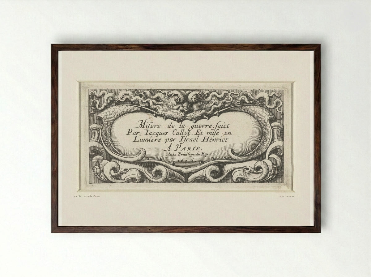 Title Page for The Miseries of War (Small Series) - Abraham Bosse - Framed Print Dark Wood