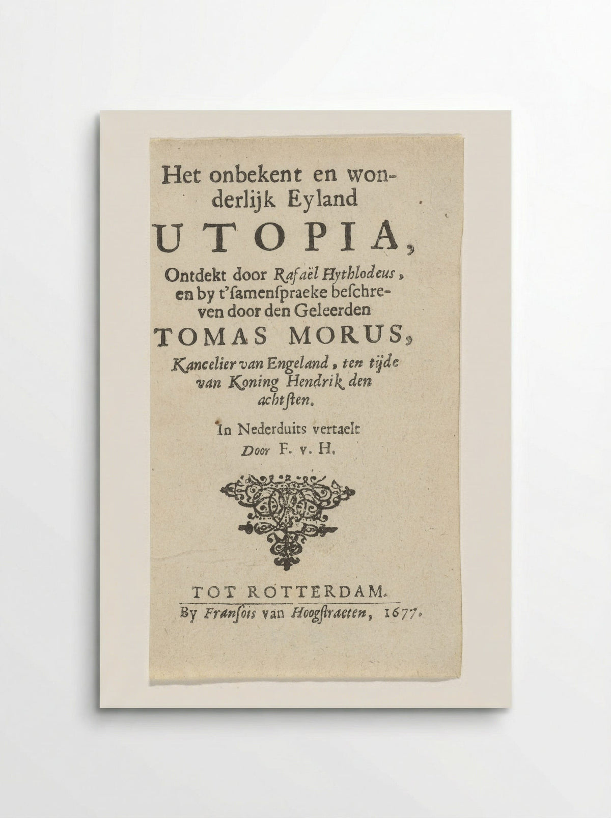 Title Page for Thomas More's Utopia - Arnold Houbraken - Poster