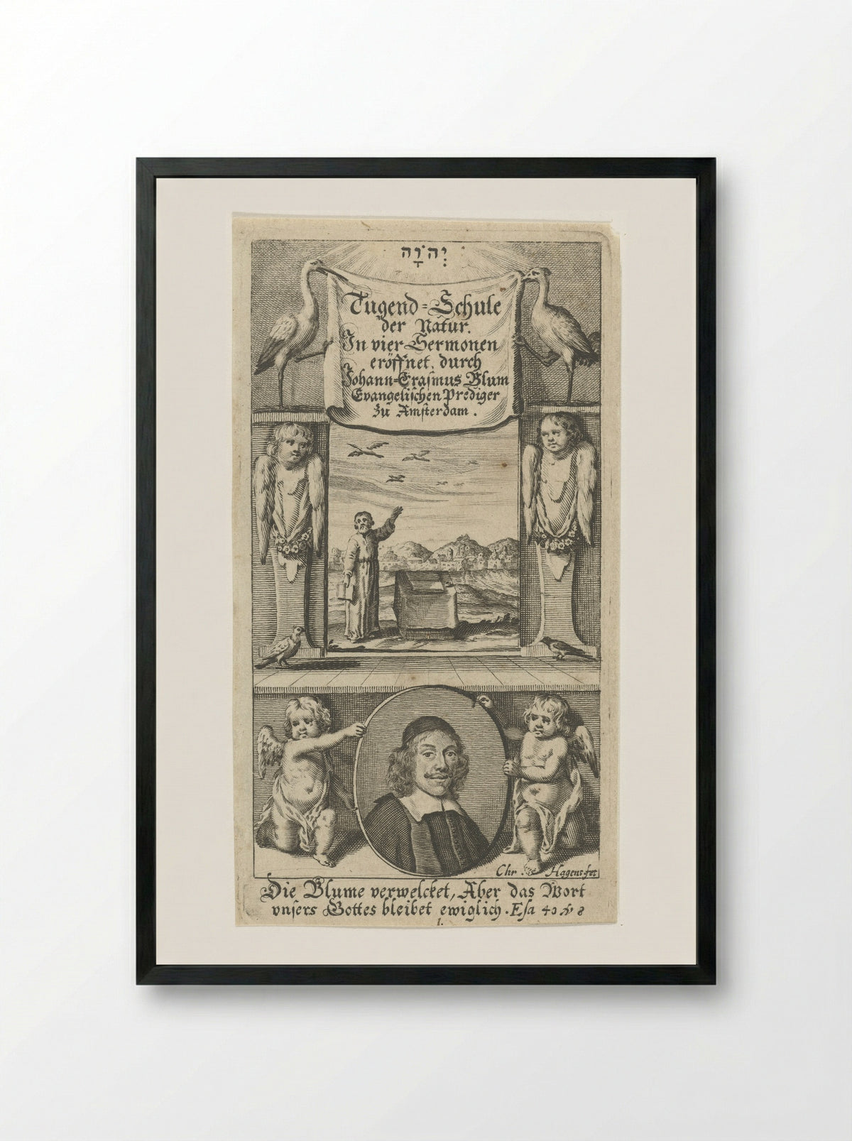 Title Page for Tugend-Schule der Natur - Christoffel Cunradus - Framed Print Black