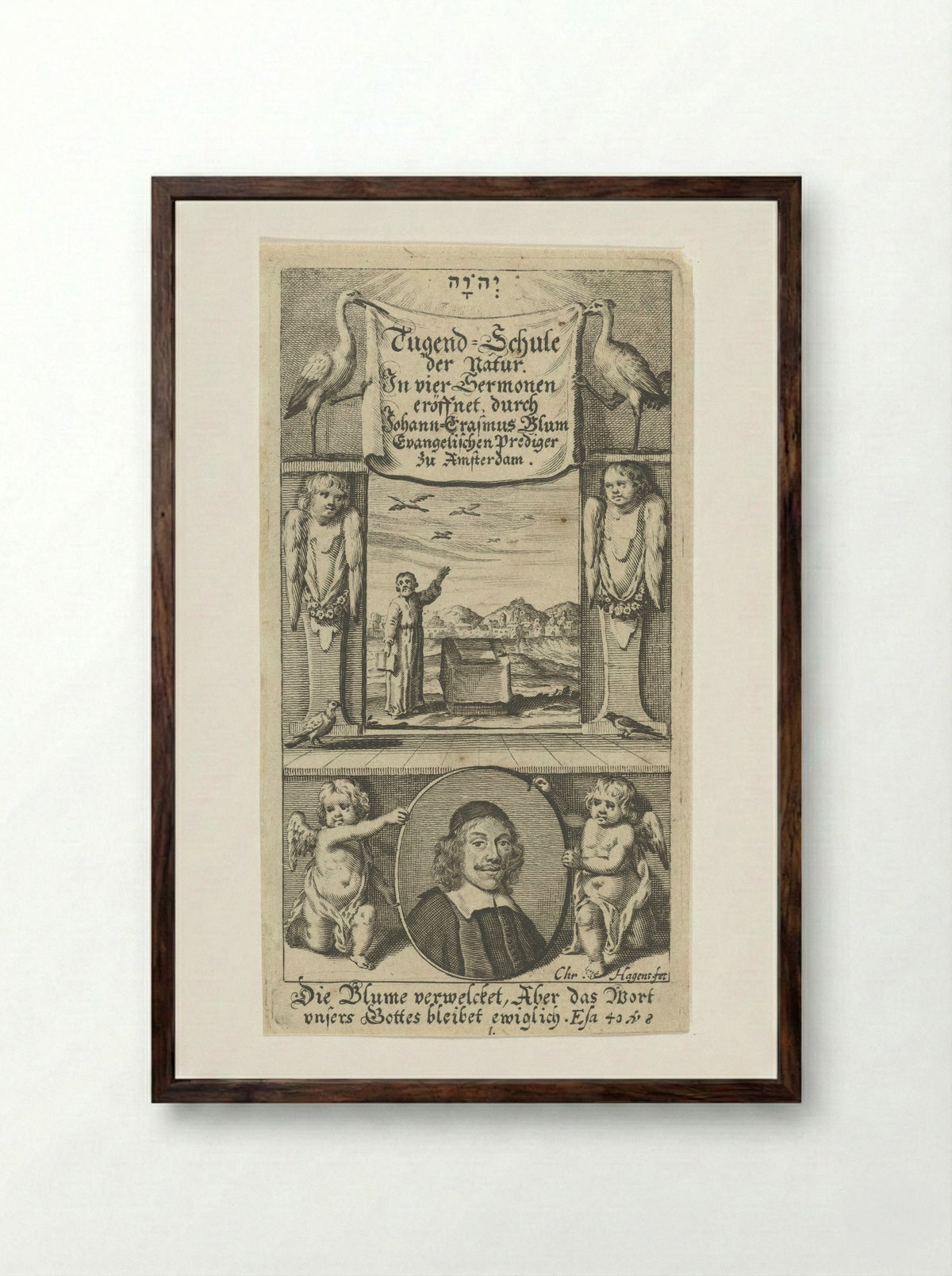 Title Page for Tugend-Schule der Natur - Christoffel Cunradus - Framed Print Dark Wood
