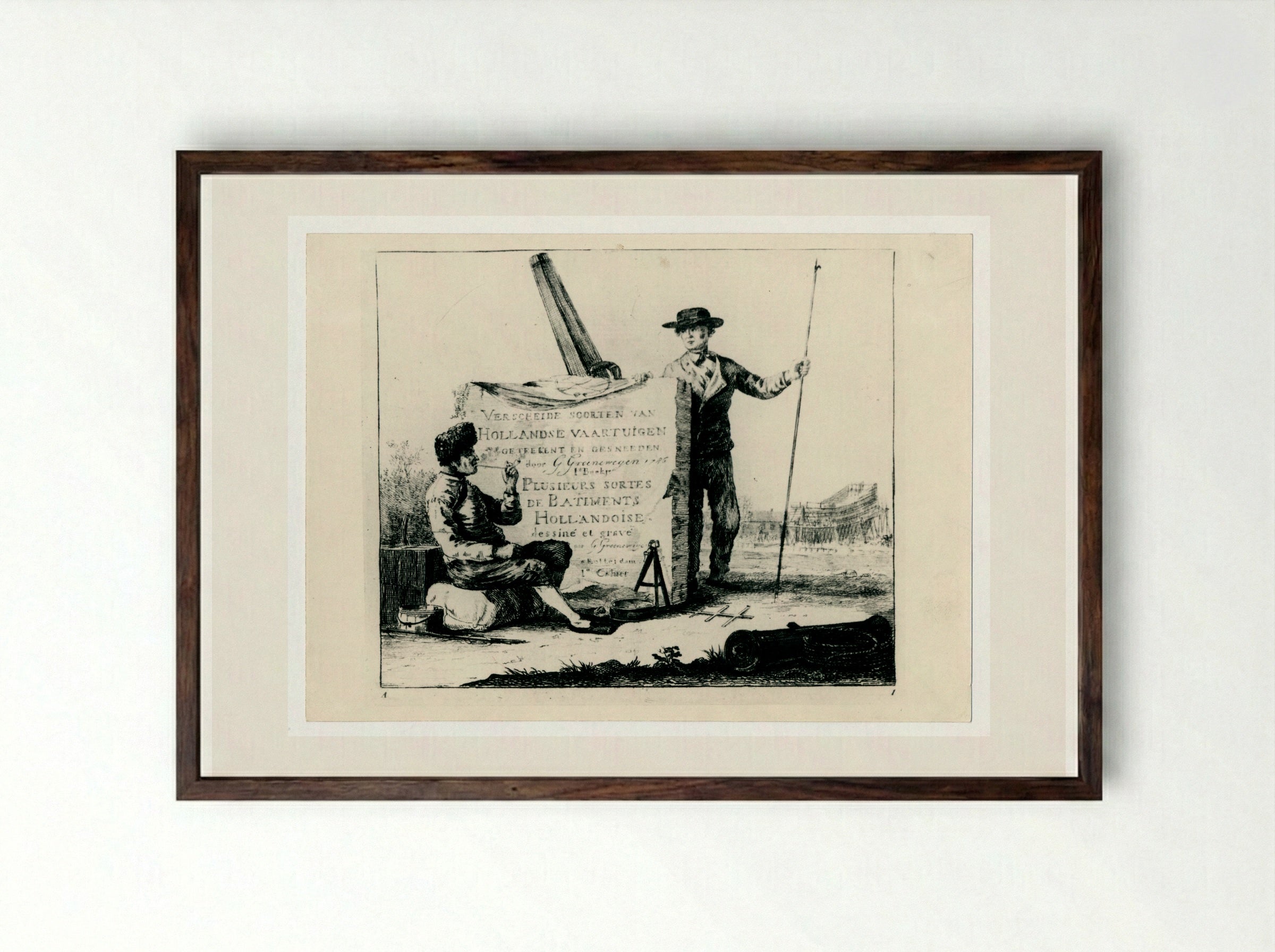 Title Page for Verscheide Soorten van Hollandse Vaartuigen - Gerrit Groenewegen - Framed Print Dark Wood