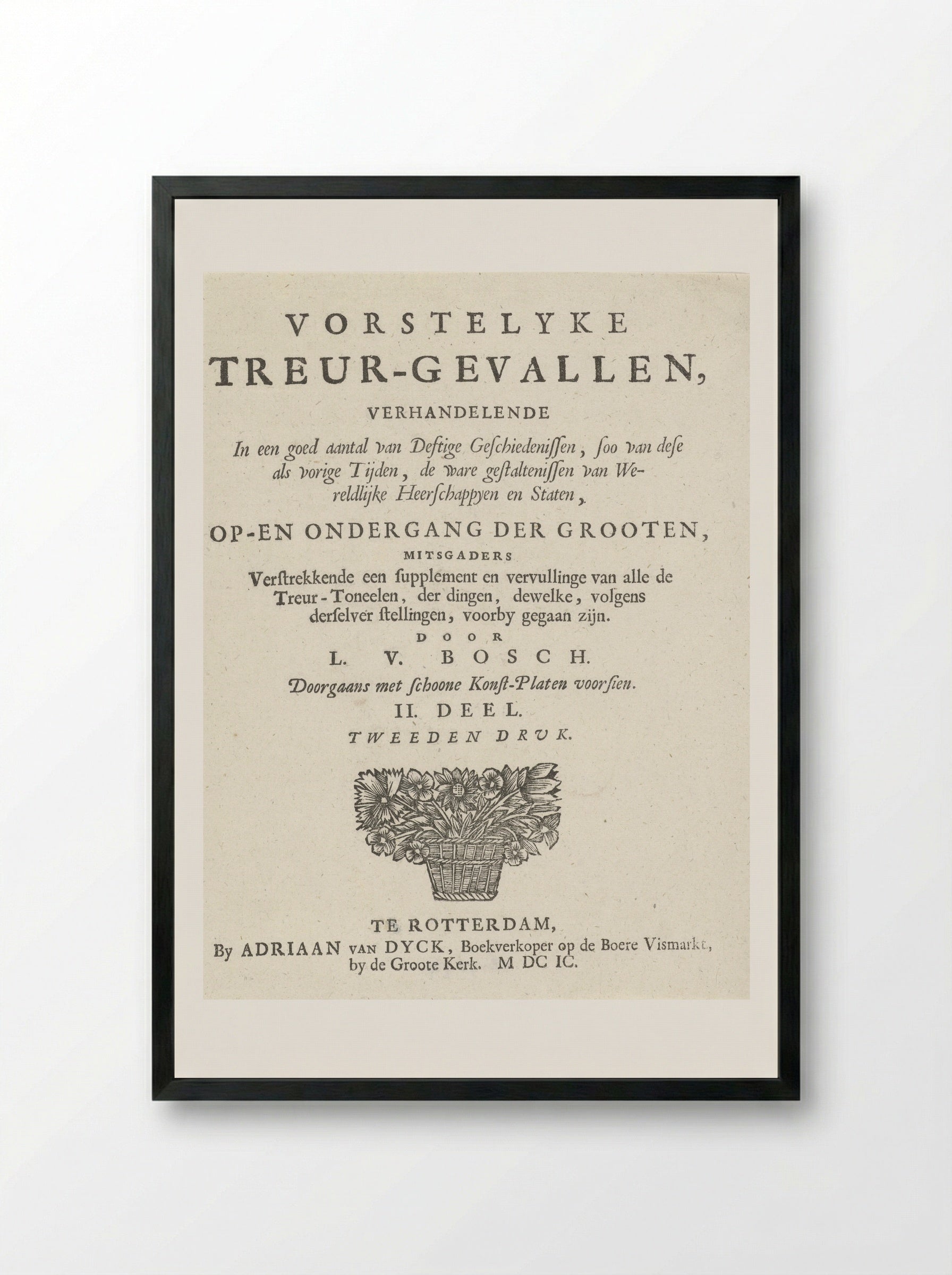 Title Page for Vorstelycke Treur-gevallen - Arnold Houbraken - Framed Print Black