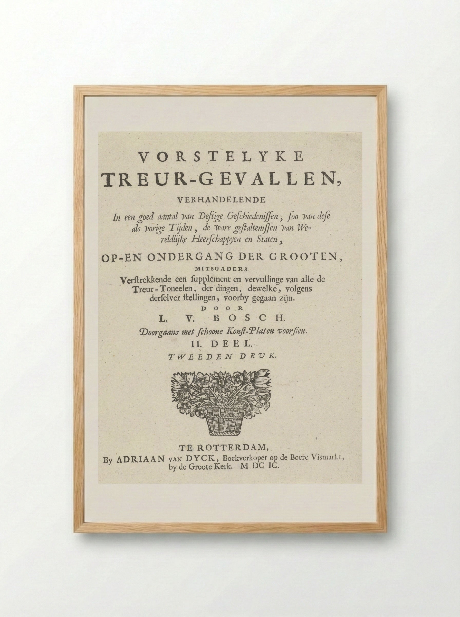 Title Page for Vorstelycke Treur-gevallen - Arnold Houbraken - Framed Print Wood