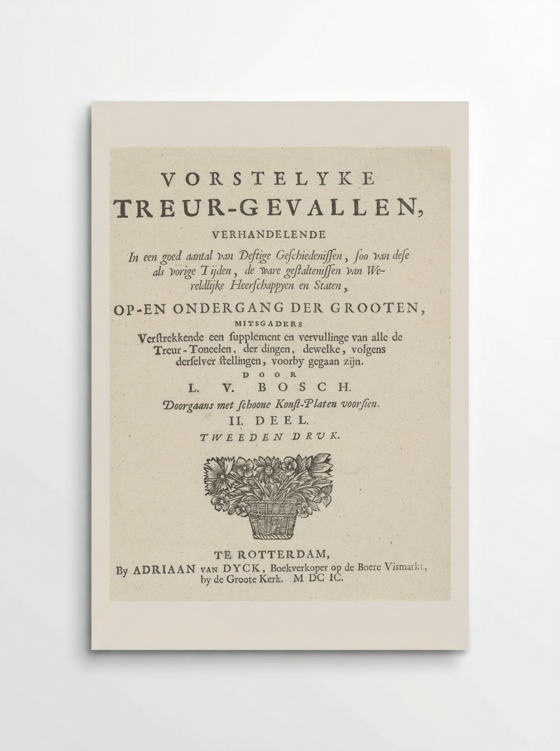 Title Page for Vorstelycke Treur-gevallen - Arnold Houbraken - Poster